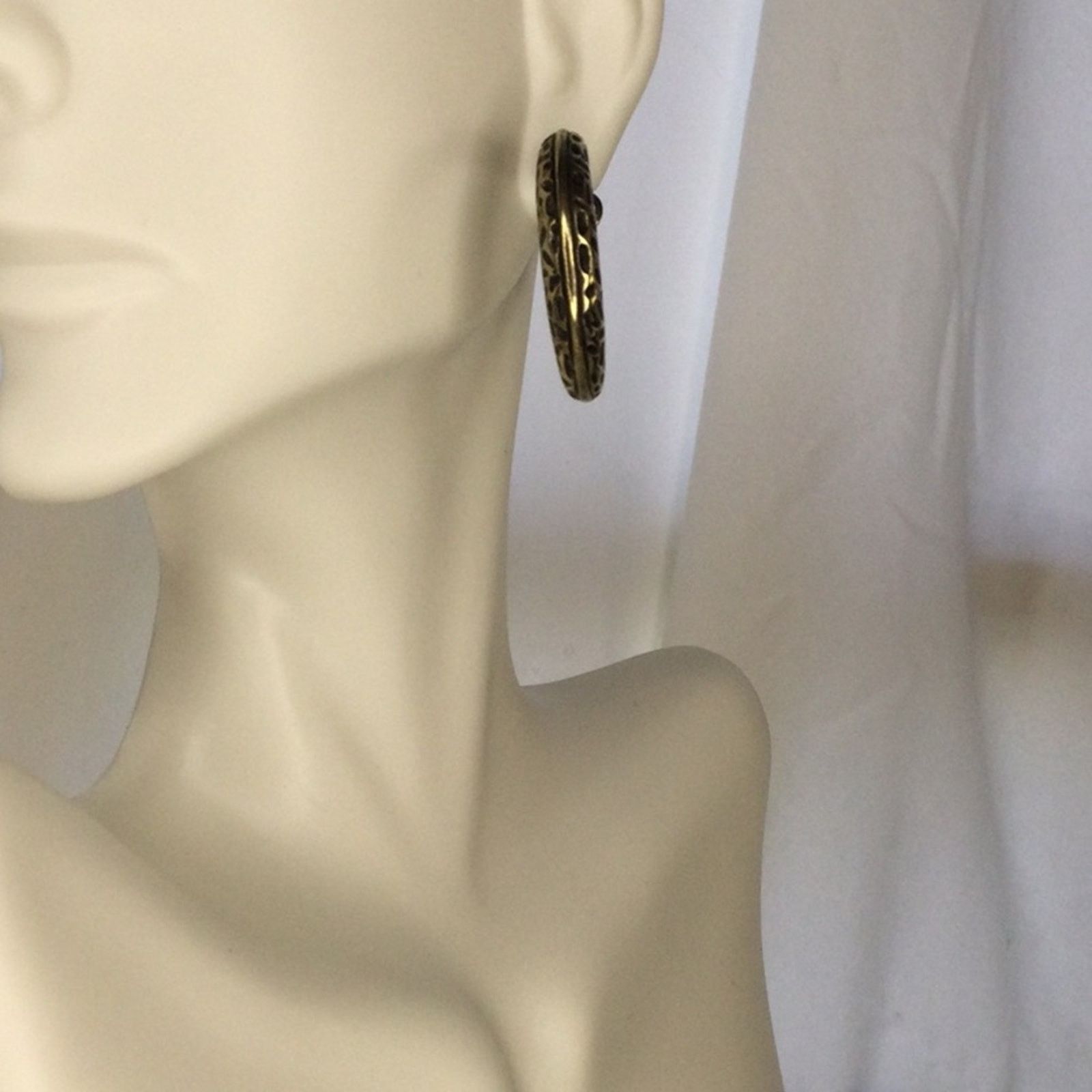 Other Gold & Black Vintage Earrings Hammered Latch Back Hoop Size ONE SIZE - 6 Thumbnail