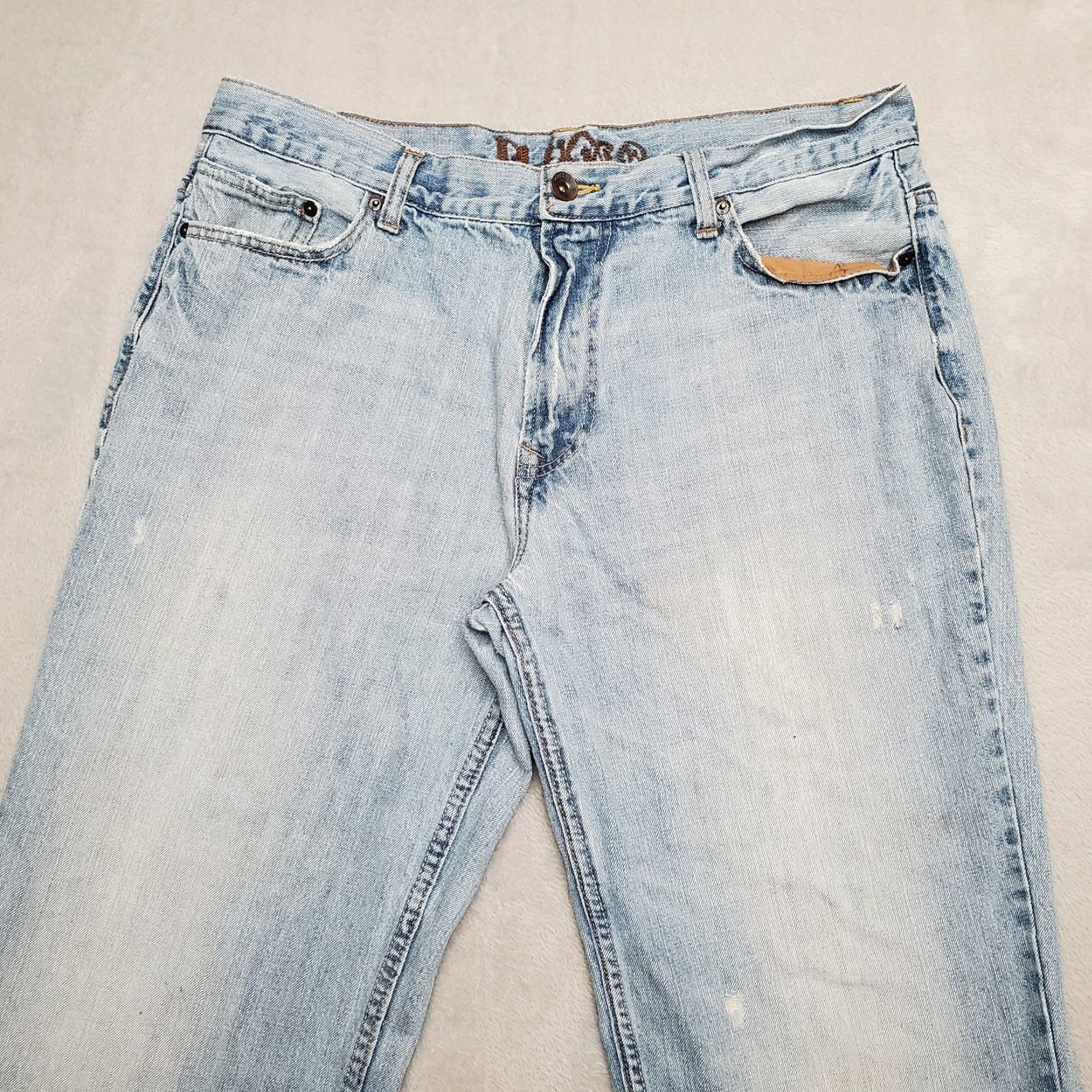 Denime VINTAGE PLUGG Jeans Mens 36x32 Blue Denim Straight Light Wash 5-Pocket Design Embroidered Pocket 90s USA American Mens Jeans Size US 36 / EU 52 - 3 Thumbnail