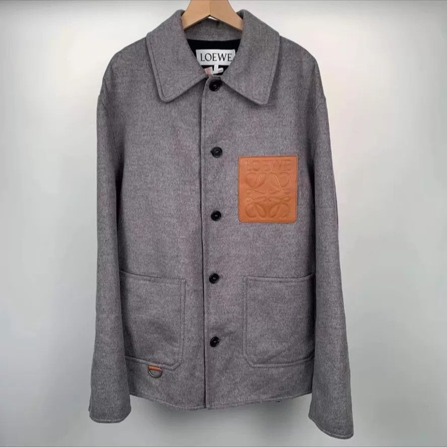 Loewe LOEWE gray wool jacket chest leather logo patch 46 Size US S / EU 44-46 / 1 - 1 Thumbnail