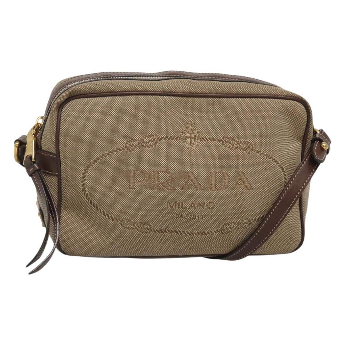 Prada Shoulder Bag Canvas Beige Auth 122930, Women's