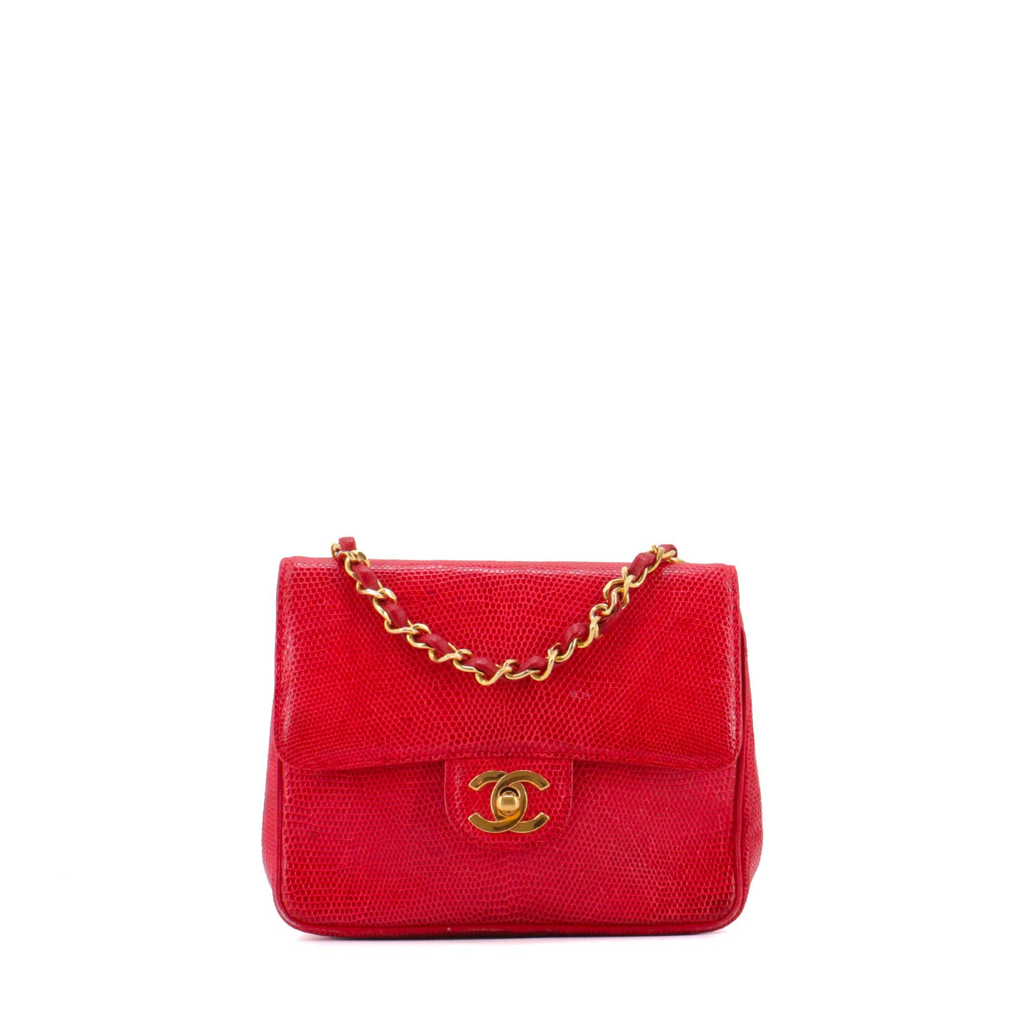 Chanel CHANEL - Chanel Classic/Timeless Mini Square Shoulder Bag in Red Lizard Size ONE SIZE - 1 Thumbnail