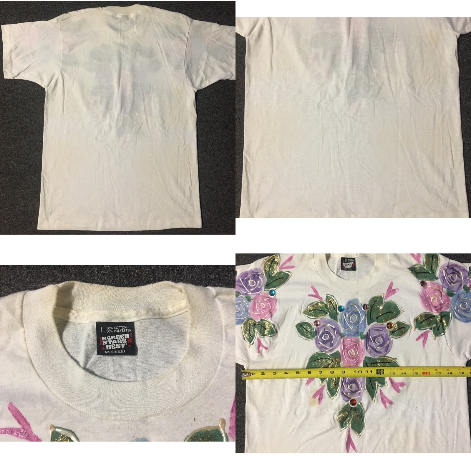 Vintage VINTAGE 90s Painted Flowers Faded Shirt Screen Stars L White Short Sleeve Men Regular Size L USA Single Stitch Abstract Art Glitter Fun Shirt Size US L / EU 52-54 / 3 - 8 Thumbnail