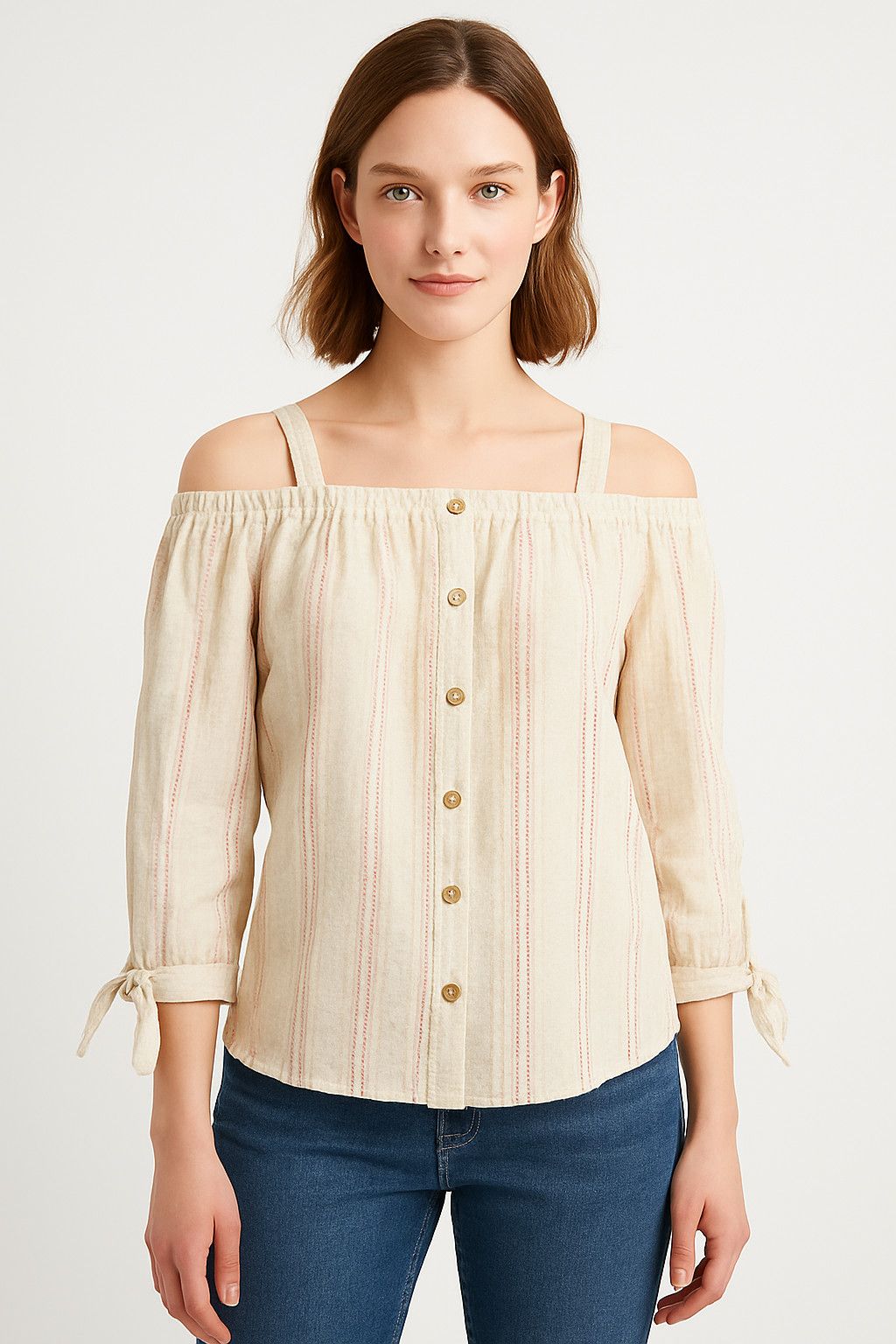 Vacation iZ Byer Juniors' Whipstitch-Stripe Off-The-Shldr Top Summer Size S / US 4 / IT 40 - 1 Thumbnail