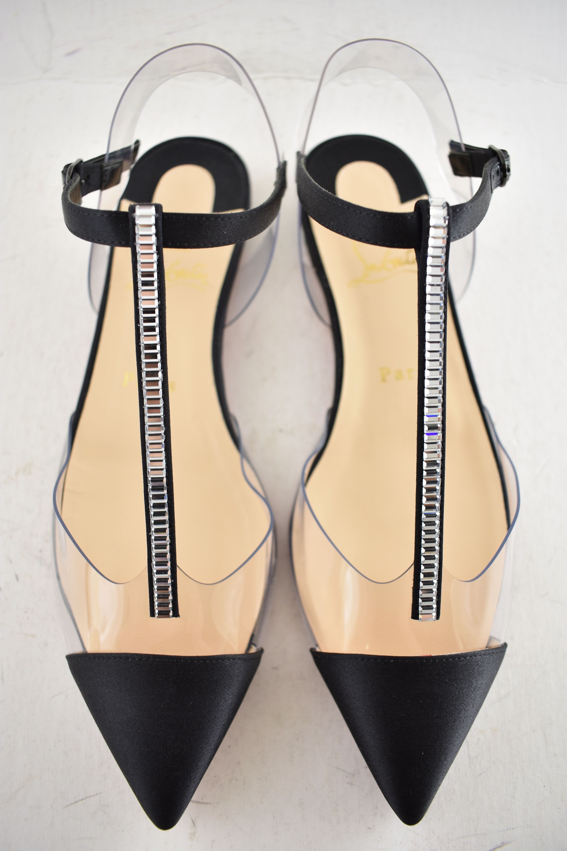Christian Louboutin Nosy Strass PVC T Strap Pointed Ballerina Ballet Flat 37.5 Size US 7.5 / IT 37.5 - 7 Thumbnail