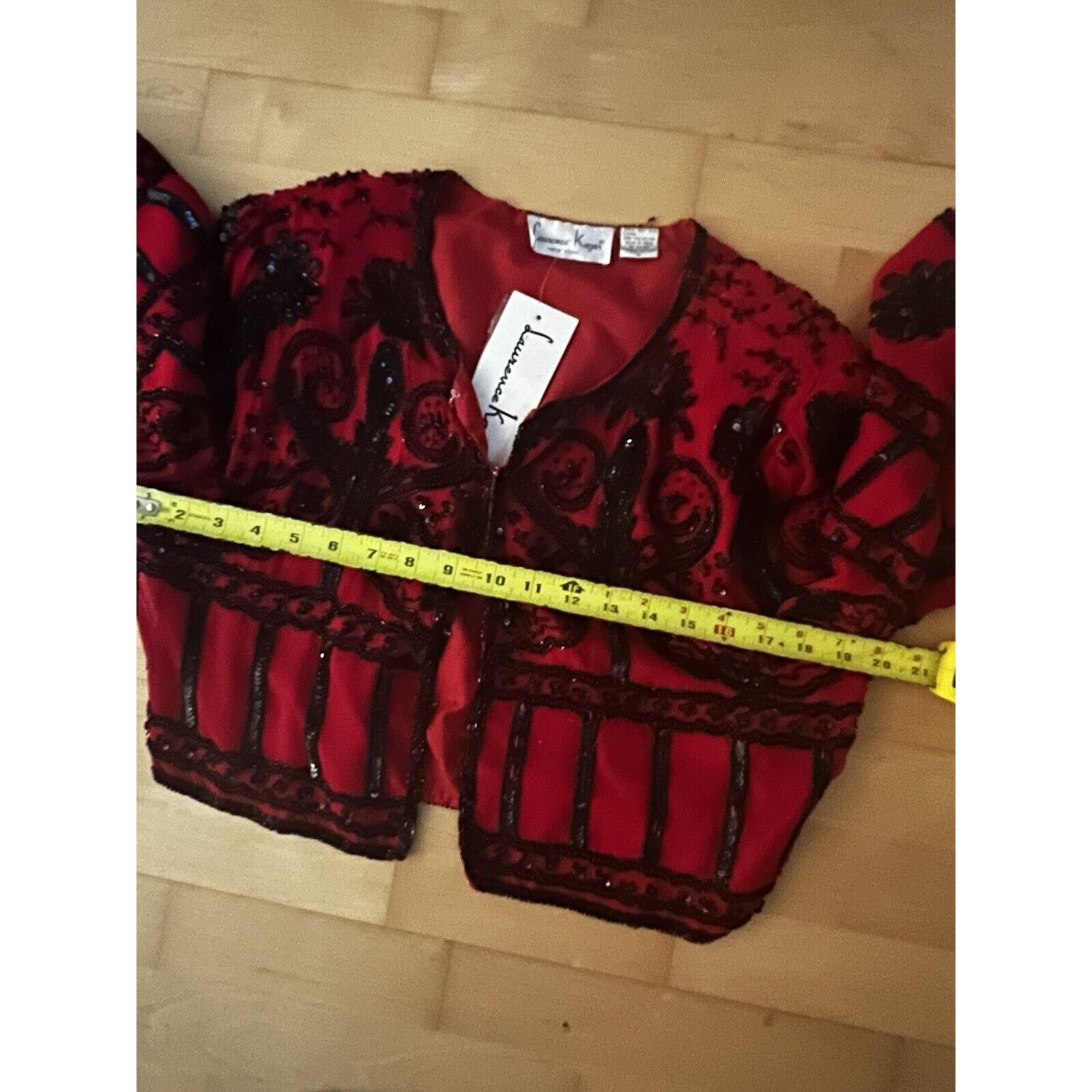 Vintage NWT VTG Laurence Kazar Black Red Cropped Beaded Silk L Size L / US 10 / IT 46 - 4 Thumbnail