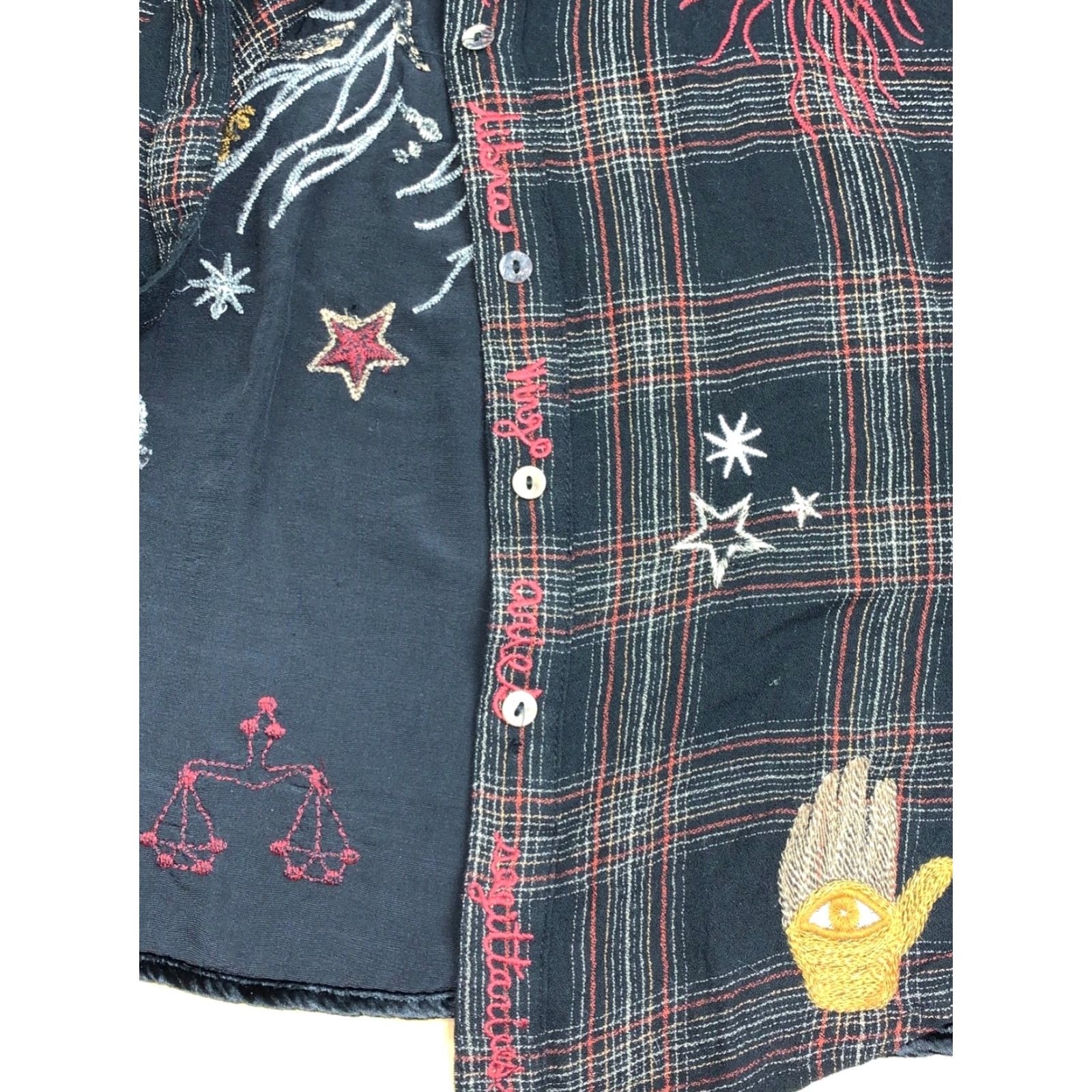 Johnny Was VINTAGE Johnny Was Workshop Zodiac Embroidered Button-Up Long Sleeve XS Velvet Black Women's Shirt/ tunic (if applicable) Size XS / US 0-2 / IT 36-38 - 6 Thumbnail