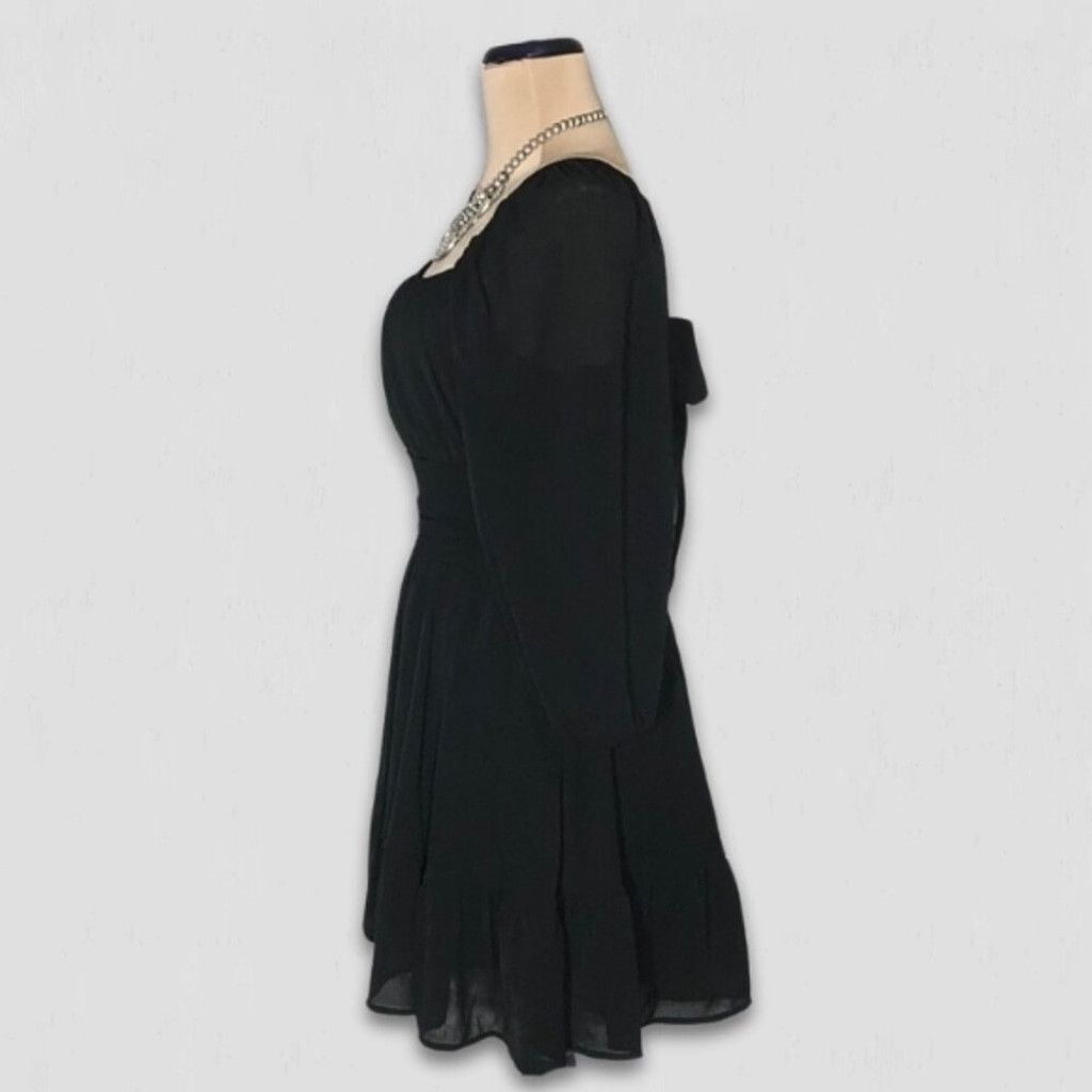Vintage Cocktail Dress Lantern Sleeves Tie-Back Closure Black L NWOT Size L / US 10 / IT 46 - 3 Thumbnail