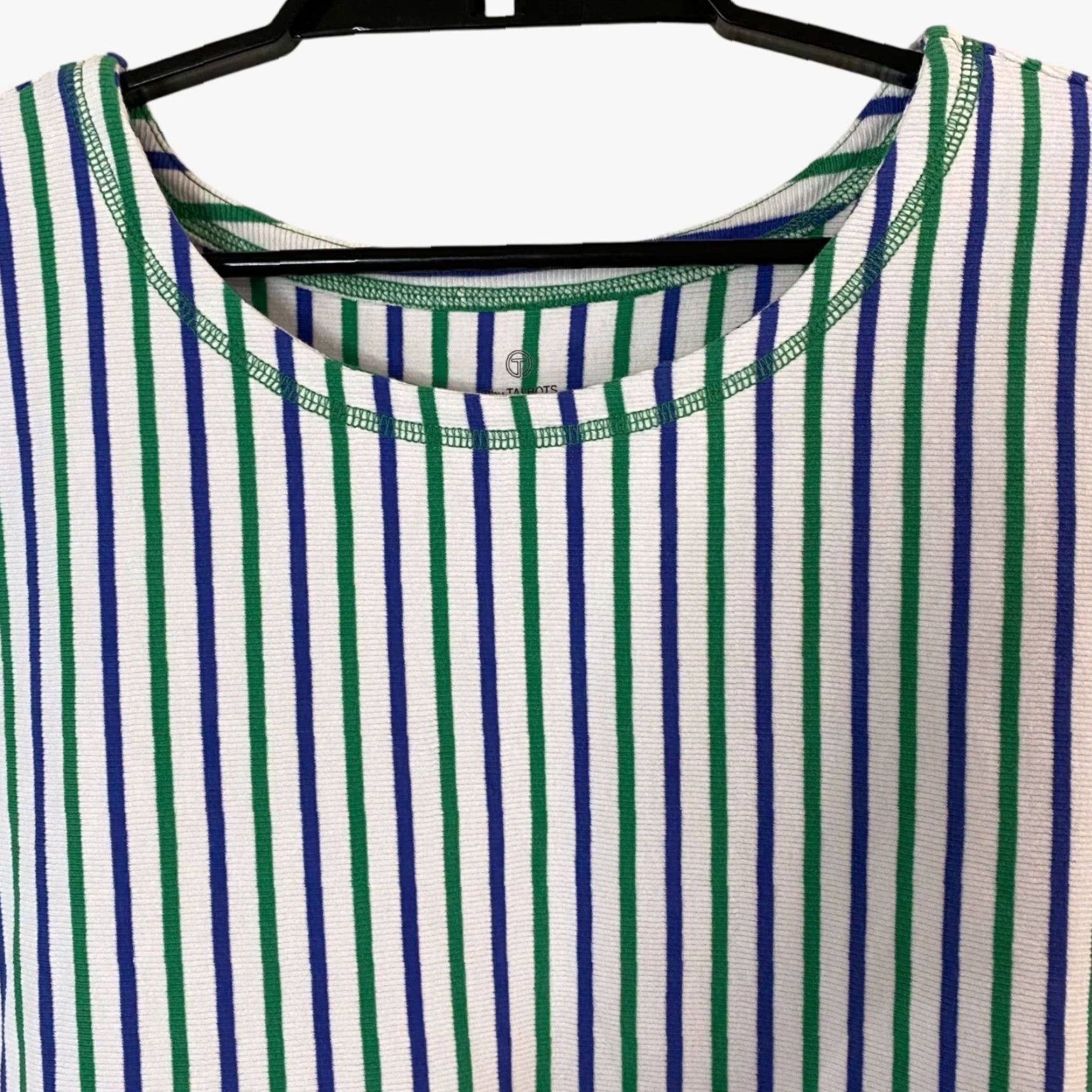 Talbots Talbots Ribbed Drop Shoulder Tee White/Blue/Green Stripe Women's 3X Short-Sleeve T-Shirt Casual Colorful Classic Size XXL / US 16-18 / IT 52-54 - 5 Thumbnail