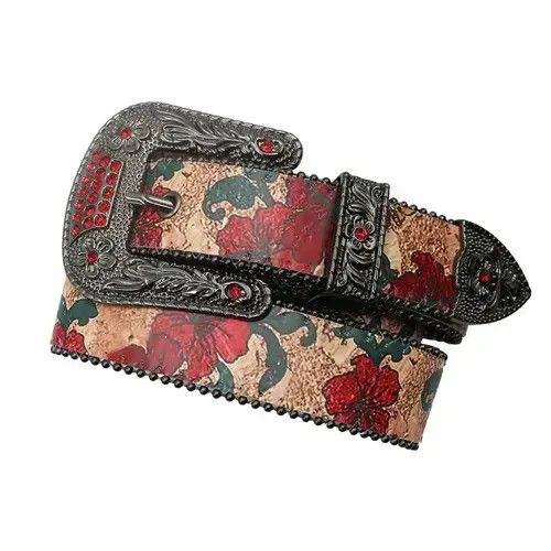 Japanese Brand Flower Wide Buckle Faux Leather Belt Size ONE SIZE - 3 Thumbnail