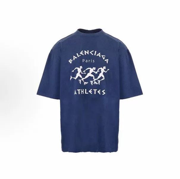 Balenciaga Balenciaga Blue Distressed Running Short Sleeve Size US M / EU 48-50 / 2 - 1 Thumbnail