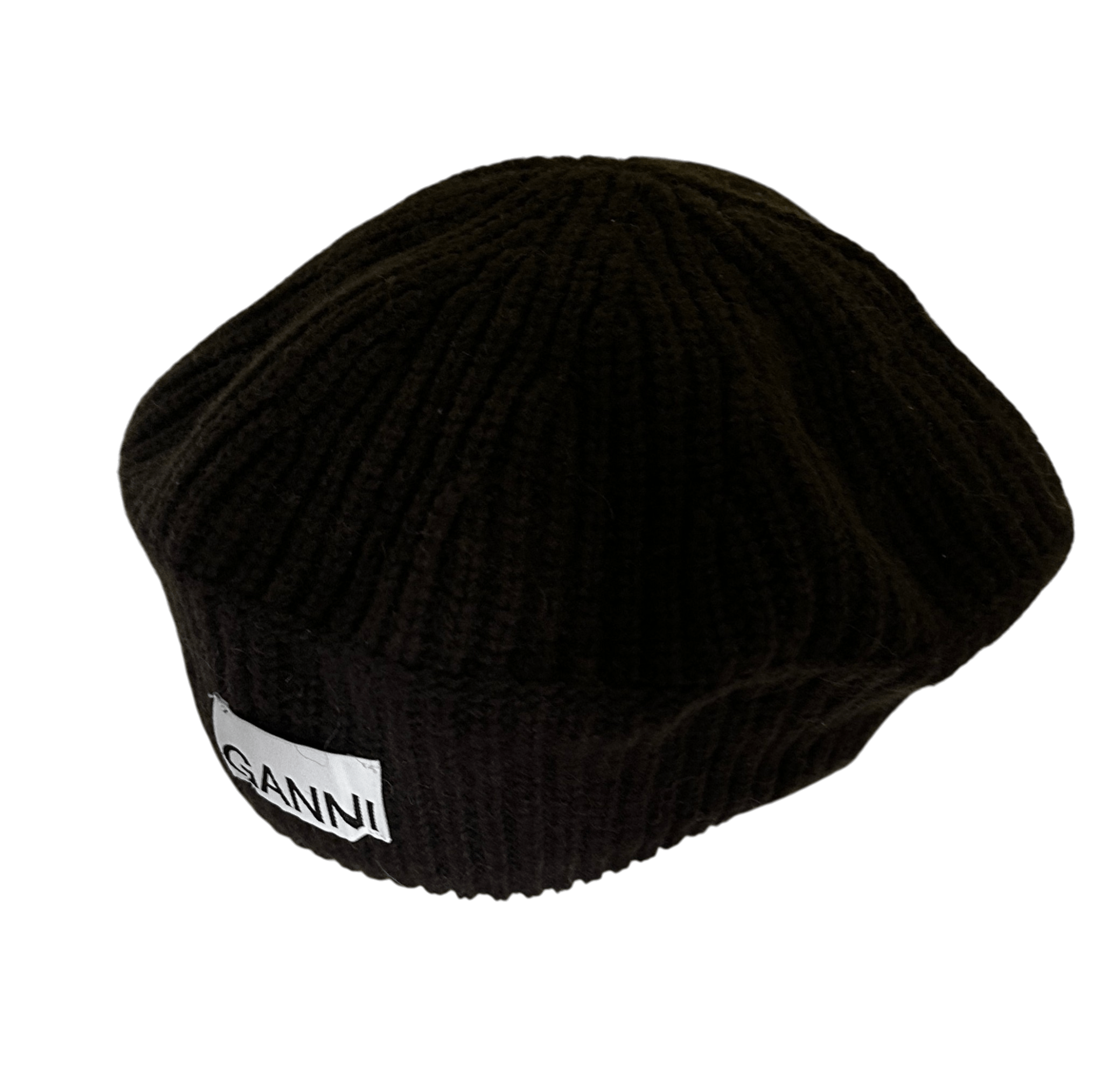 Ganni Structured Rib Wool Beret Dark Brown Size ONE SIZE - 3 Thumbnail