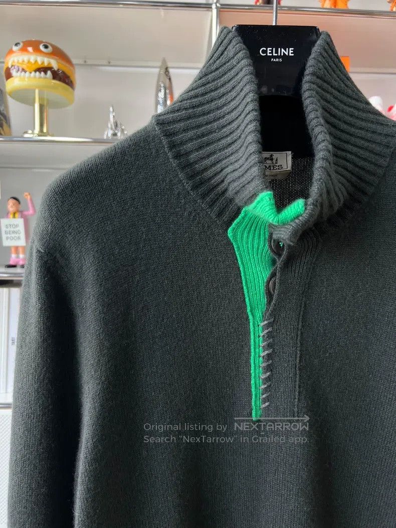 Hermes Hermes Olive Green Solid Half-Button Knit Rollneck - Men's Size US L / EU 52-54 / 3 - 2 Thumbnail