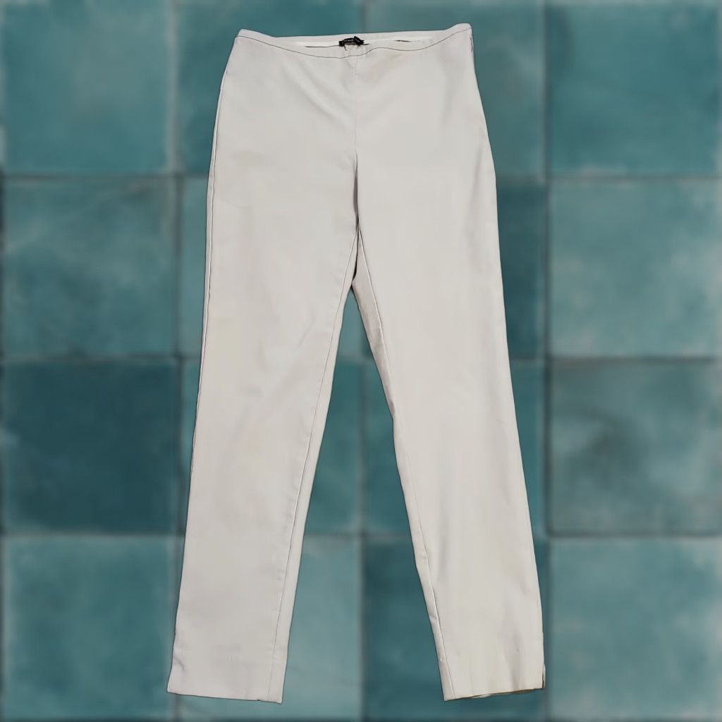 J McLaughlin Pants Women Beige Mid Rise Side Zip Stretch Tapered Office Size 6