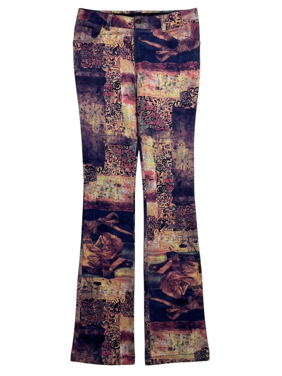 Beauty Beast 2000’s XIX - Surreal Collage Pattern Printed Flared Pants Size 29" - 1 Thumbnail