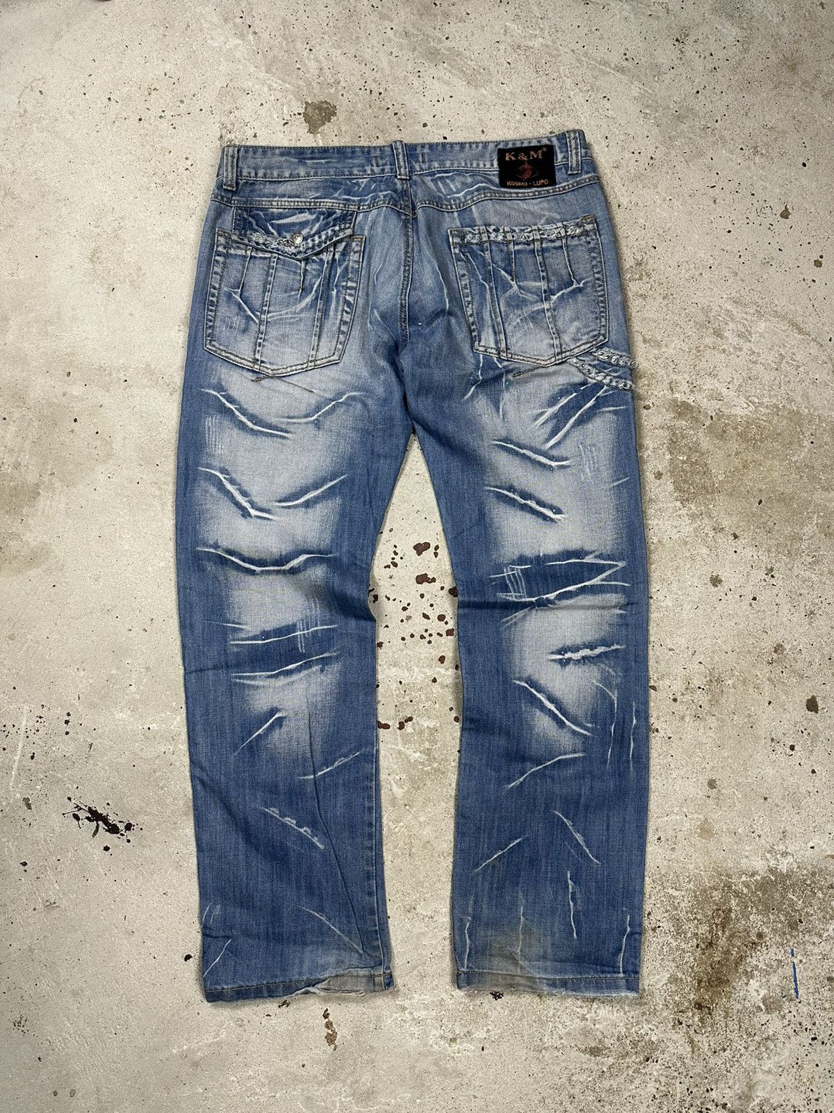 If Six Was Nine × Japanese Brand × Le Grande Bleu (L.G.B.) Vintage Y2K Blue Washed Distressed Chain Denim Pants Size US 38 / EU 54 - 2 Thumbnail