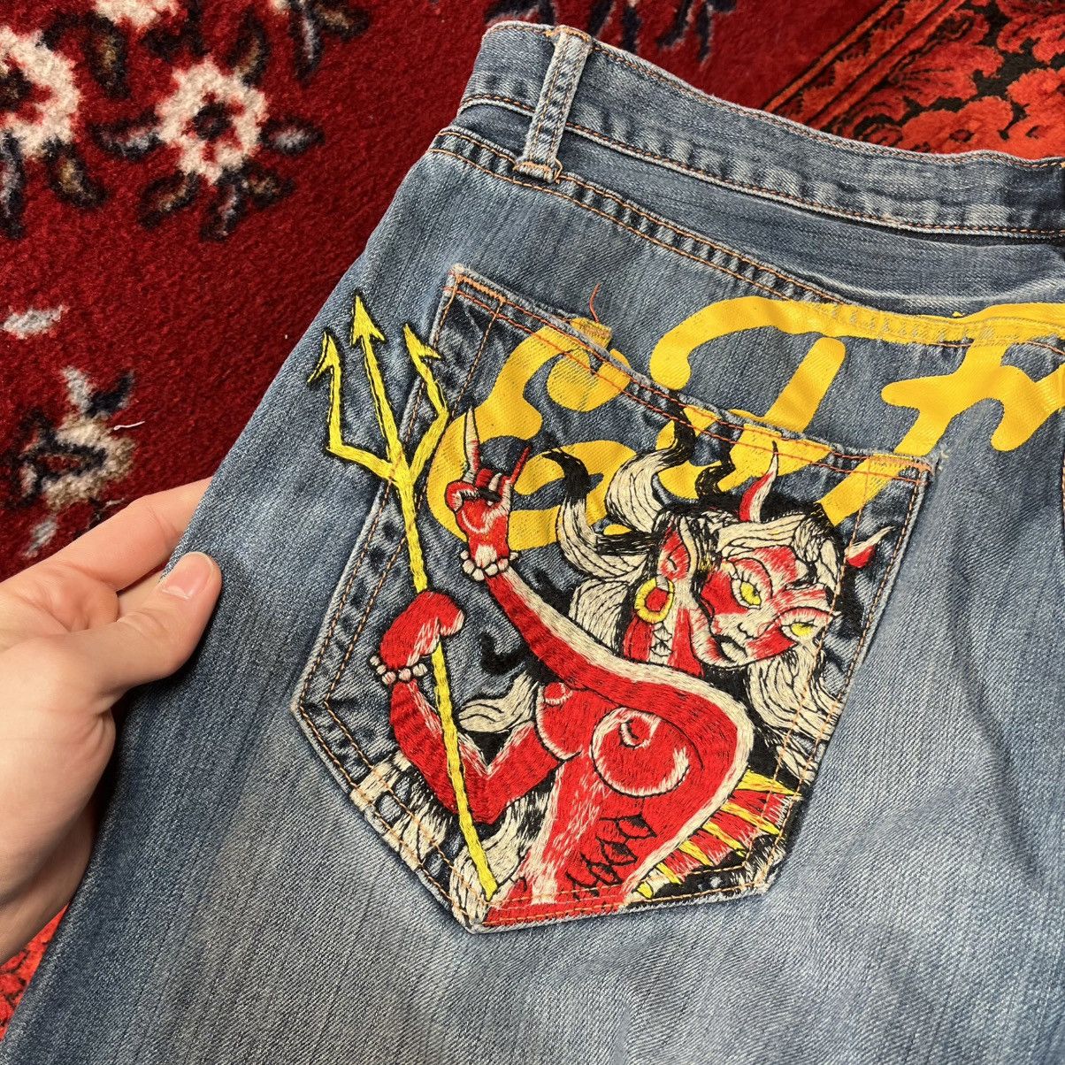 Ed Hardy Vintage Streetwear Rare HipHop Y2K Ed Hardy Jeans Devil Girl Size US 38 / EU 54 - 6 Thumbnail