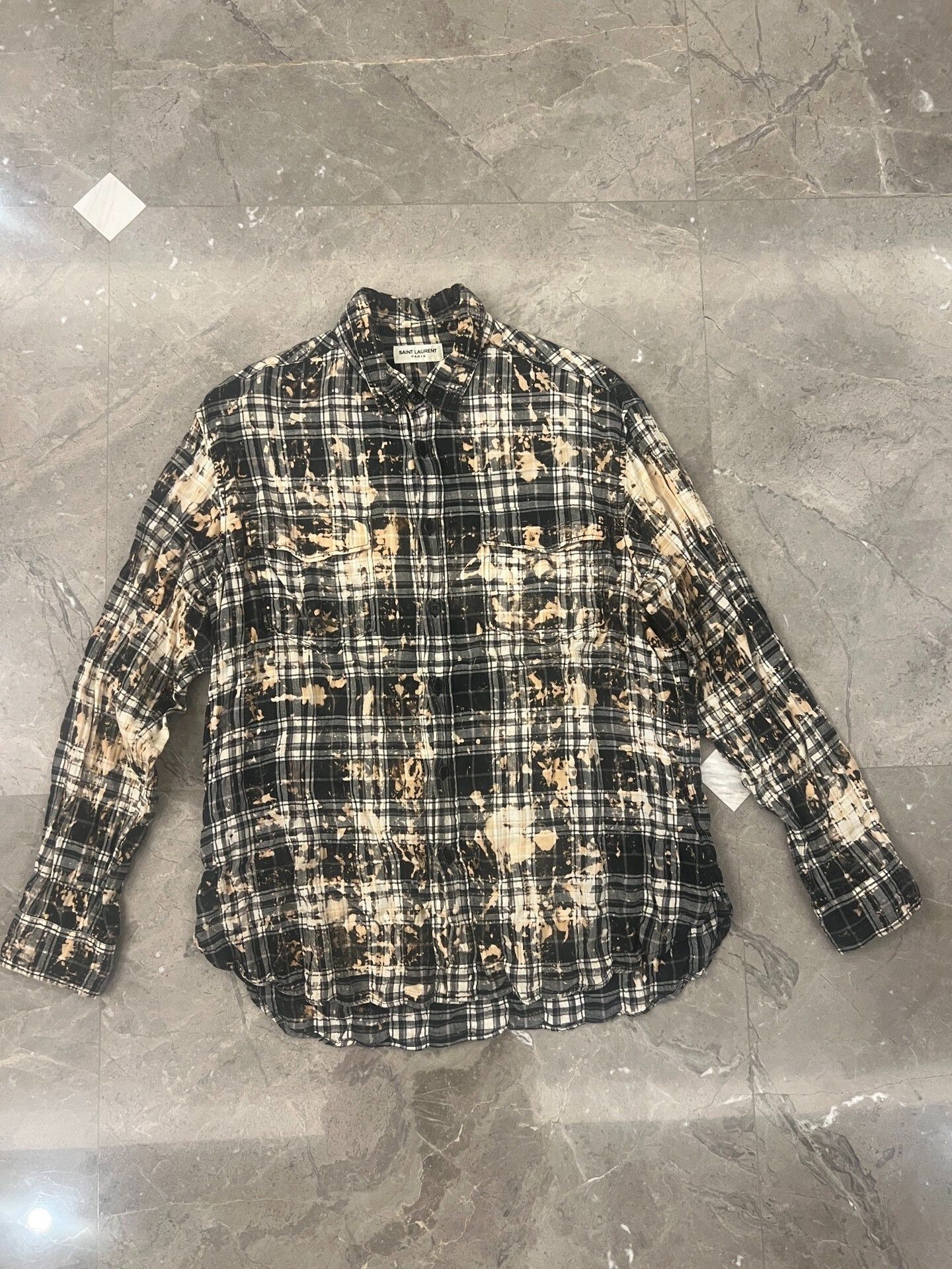 Hedi Slimane Saint Laurent Yellow Plaid Splatter Shirt Size US S / EU 44-46 / 1 - 1 Thumbnail