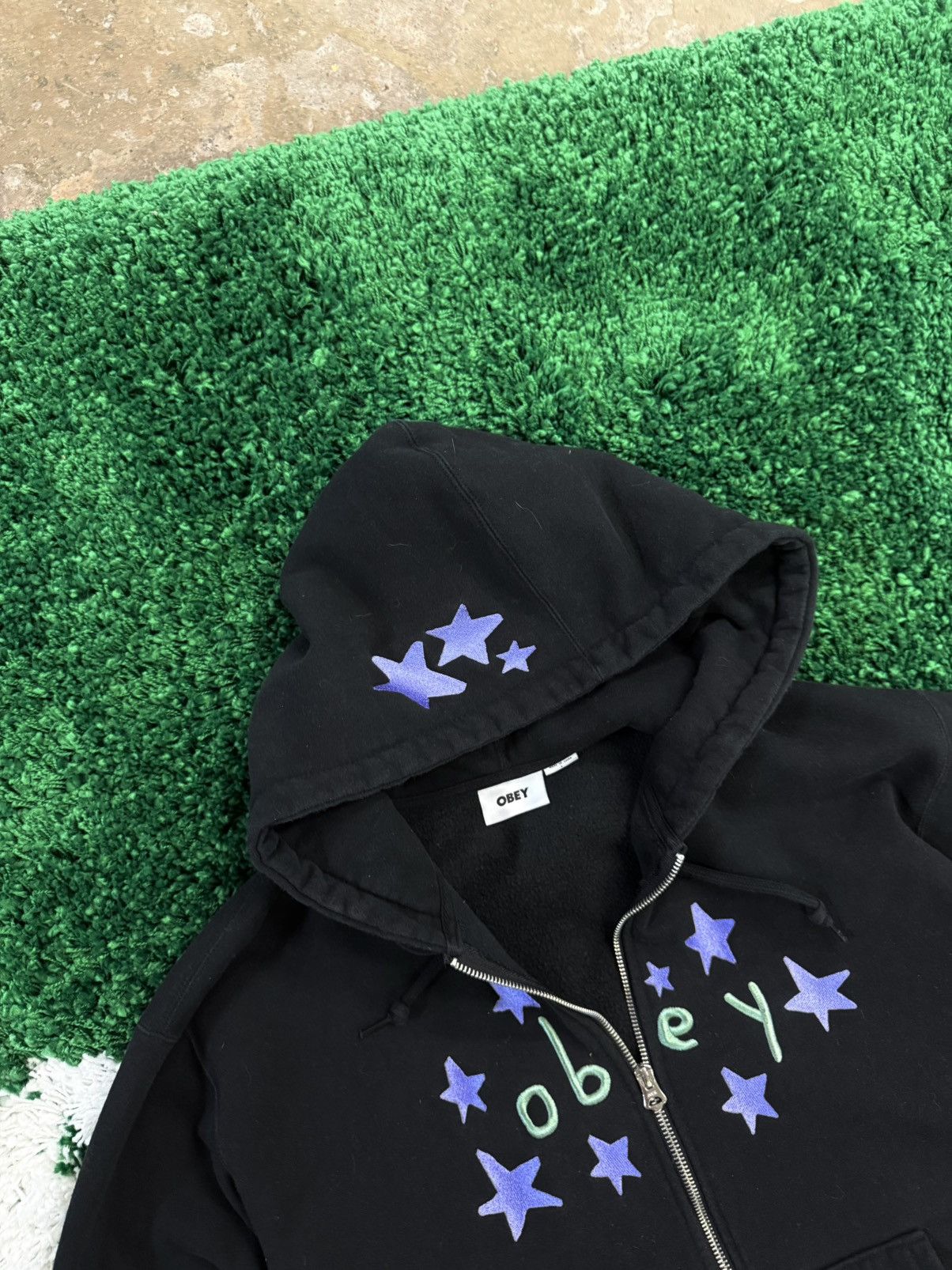 Obey Obey Black Embroidered Star Logo Zip Hoodie Sz. Large Size US L / EU 52-54 / 3 - 3 Thumbnail
