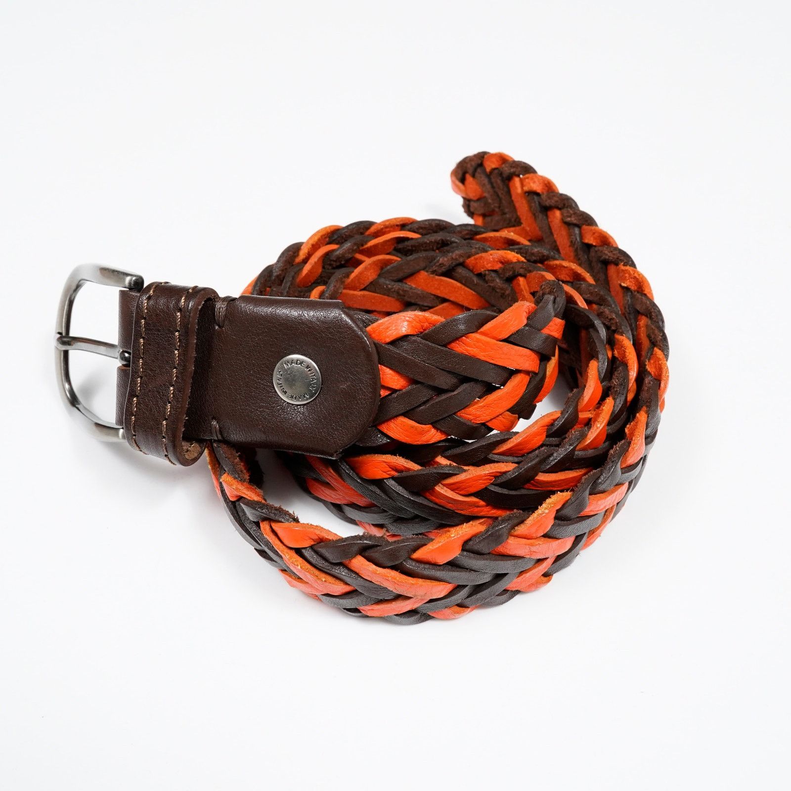 Other Italian Braided Leather Belt Orange Brown Woven Made Italy Size ONE SIZE - 7 Thumbnail