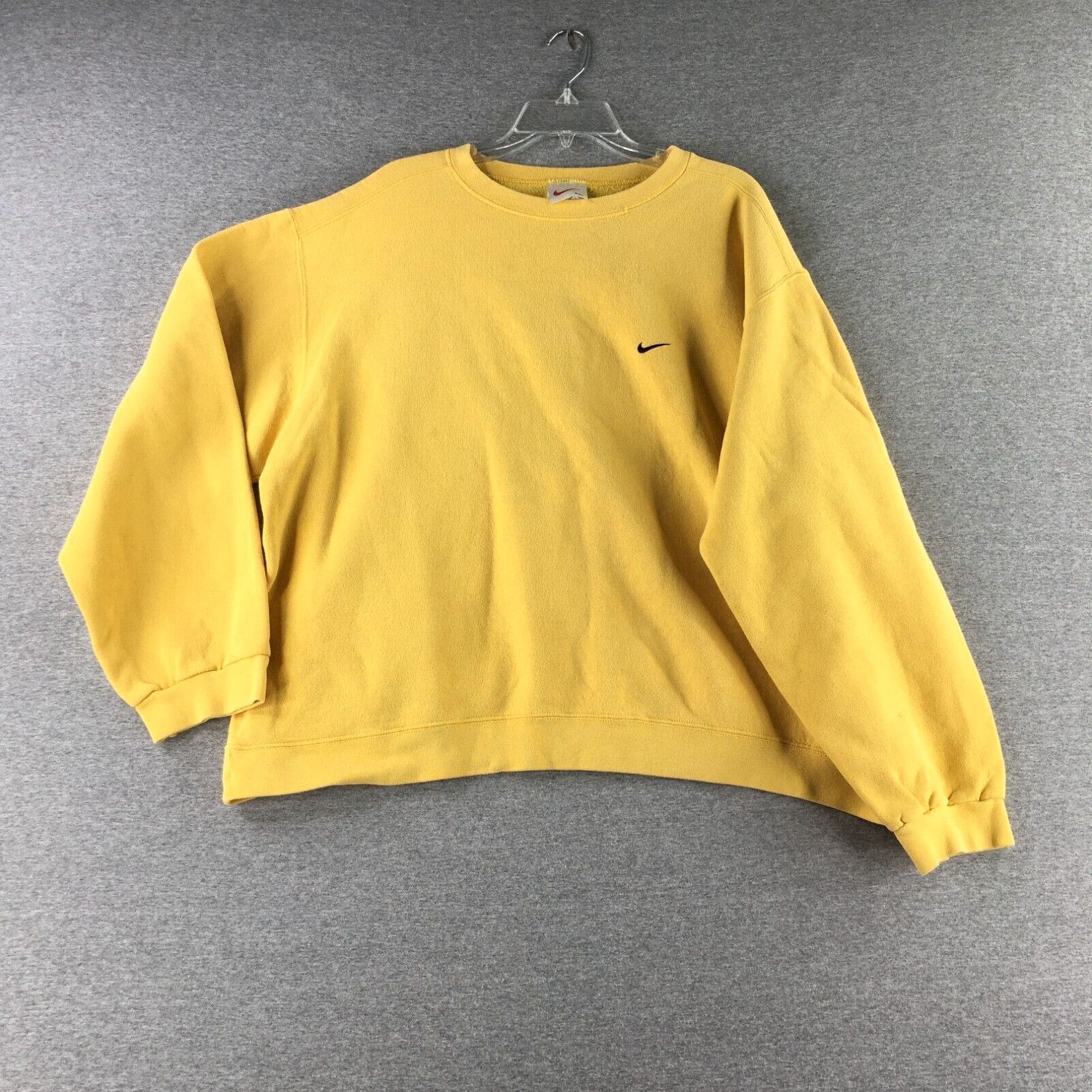 Image of Vintage Nike Sweater Mens 2Xl Crew Neck Yellow Swoosh Made In Usa 90's in White