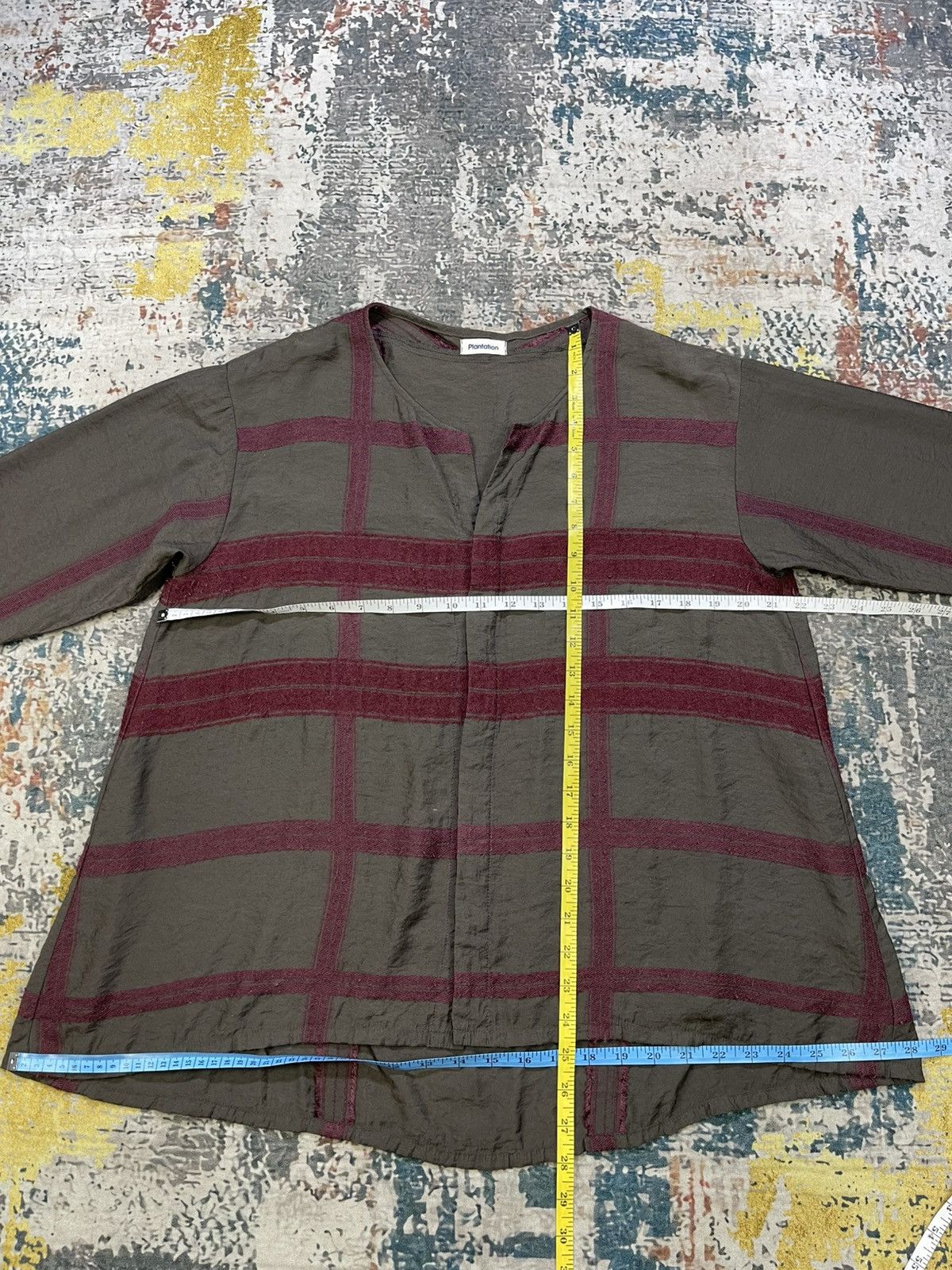 Issey Miyake Issey Miyake Plantation 3 Quarter Sleeve Maroon Check Top Size US M / EU 48-50 / 2 - 12 Thumbnail