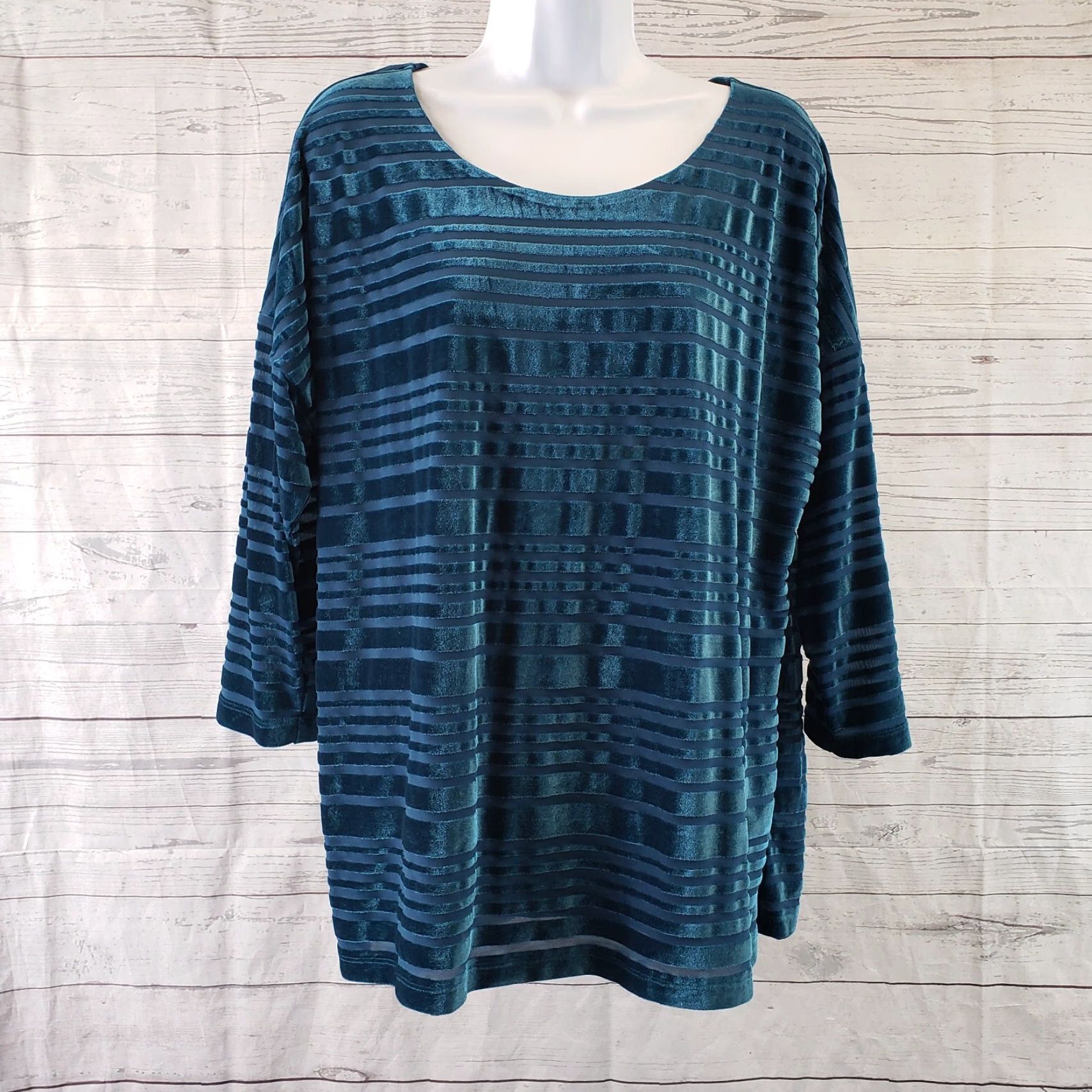 Vintage Chicos Womens Top L Blue Velvet Stripes 3/4 Sleeve Blouse Size L / US 10 / IT 46 - 2 Thumbnail