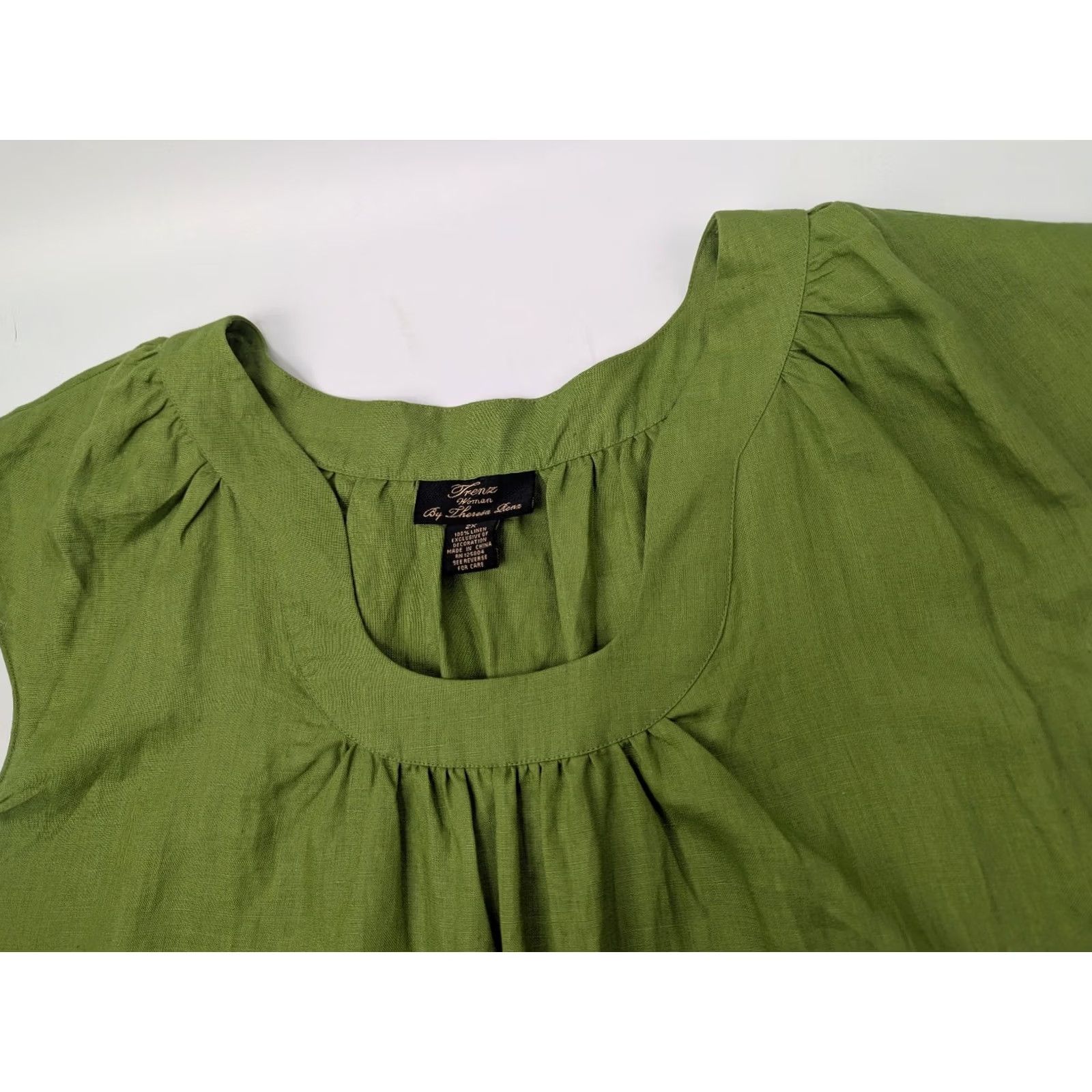 Vintage VINTAGE Trenz Woman Theresa Linen Plus Size 2X Top Tunic Cutouts Embroiderd Sleeveless Blouse Green 2X Womens 2000s Size XXL / US 16-18 / IT 52-54 - 5 Thumbnail