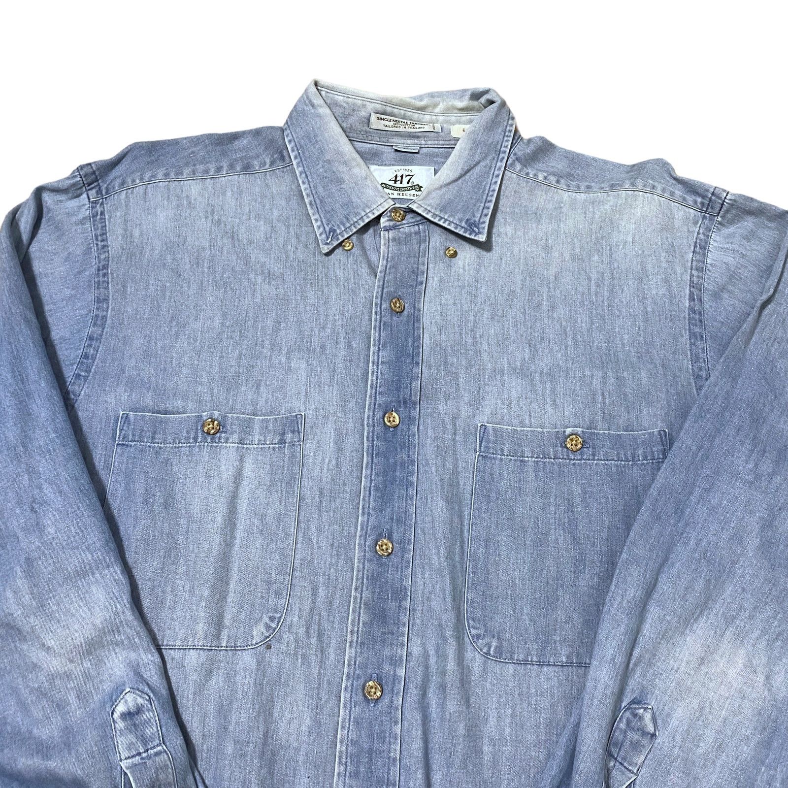 Van Heusen × Vintage Vintage 90s Van Heusen Faded Chambray Blue Button Up Shirt Size US XL / EU 56 / 4 - 4 Thumbnail