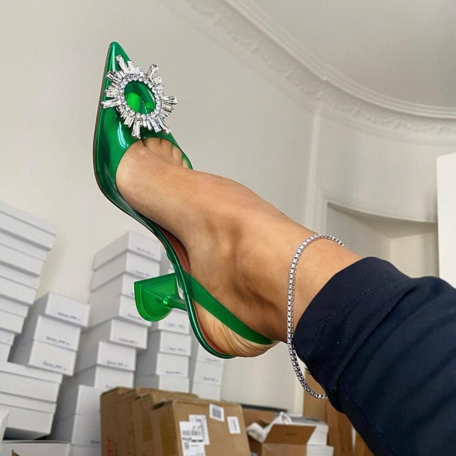 Amina Muaddi Amina Muaddi 95 Begum Glass PVC Green Clear Sling Size US 7 / IT 37 - 5 Thumbnail