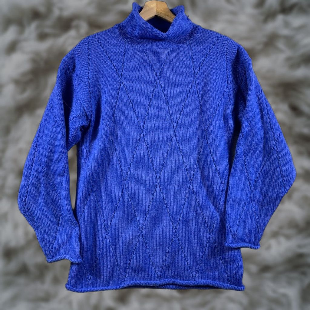 VINTAGE J.CREW Sweater Shirt Wool Blue Long Sleeve Mock Neck Oarsman 90s Women's Small Pullover