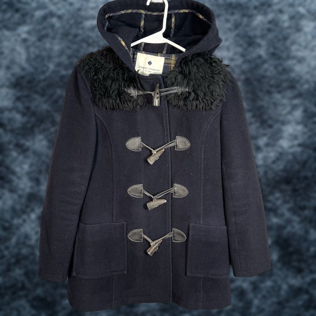 Opening Ceremony VINTAGE Opening Ceremony Coat Wool Hooded Toggle Blue Women Adult S Small Overcoat Size S / US 4 / IT 40 - 1 Thumbnail