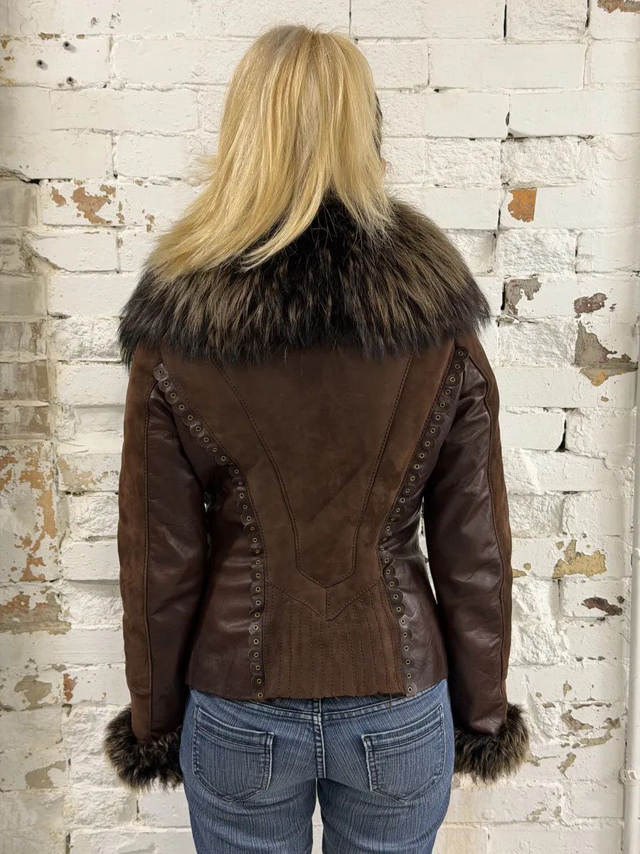 Roberto Cavalli 2000s Roberto Cavalli Brown Fur Leather Premium Jacket Size S / US 4 / IT 40 - 6 Thumbnail