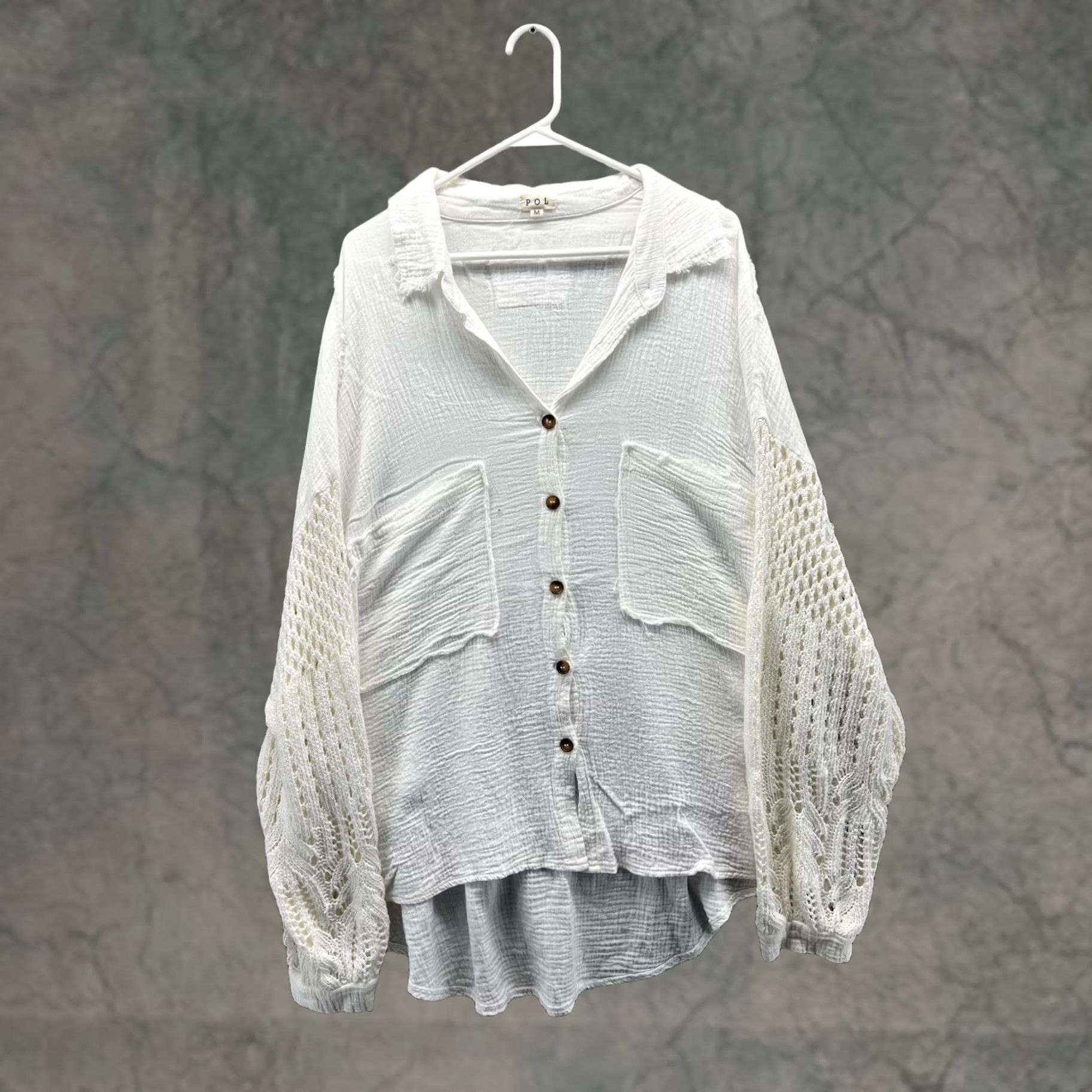 Vintage POL Tunic Blouse White Crochet Balloon Sleeve Button Front Top Womens M Size M / US 6-8 / IT 42-44 - 1 Thumbnail