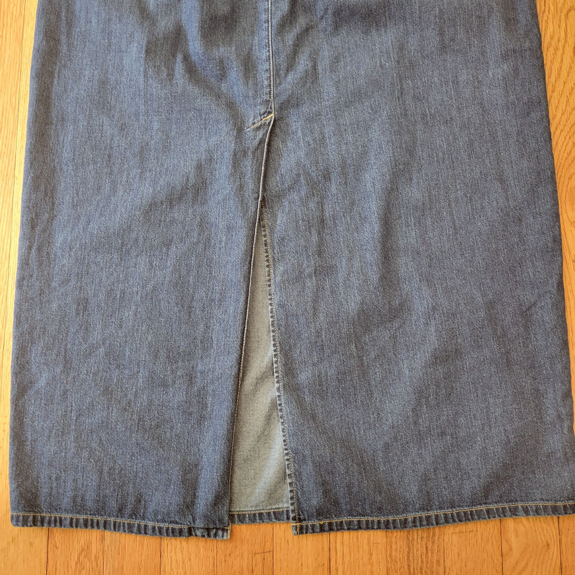 Vintage Liz Claiborne Denim Maxi Skirt Elastic Waist Back Slit Blue Size 33" - 2 Thumbnail