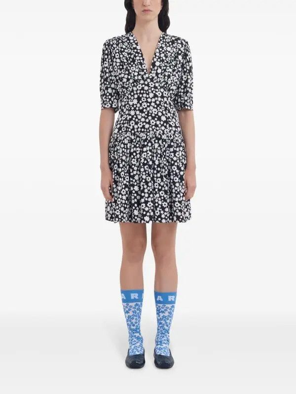 Marni o1w1db10426 Floral-Print Mini Dress in Black Size S / US 4 / IT 40 - 3 Thumbnail