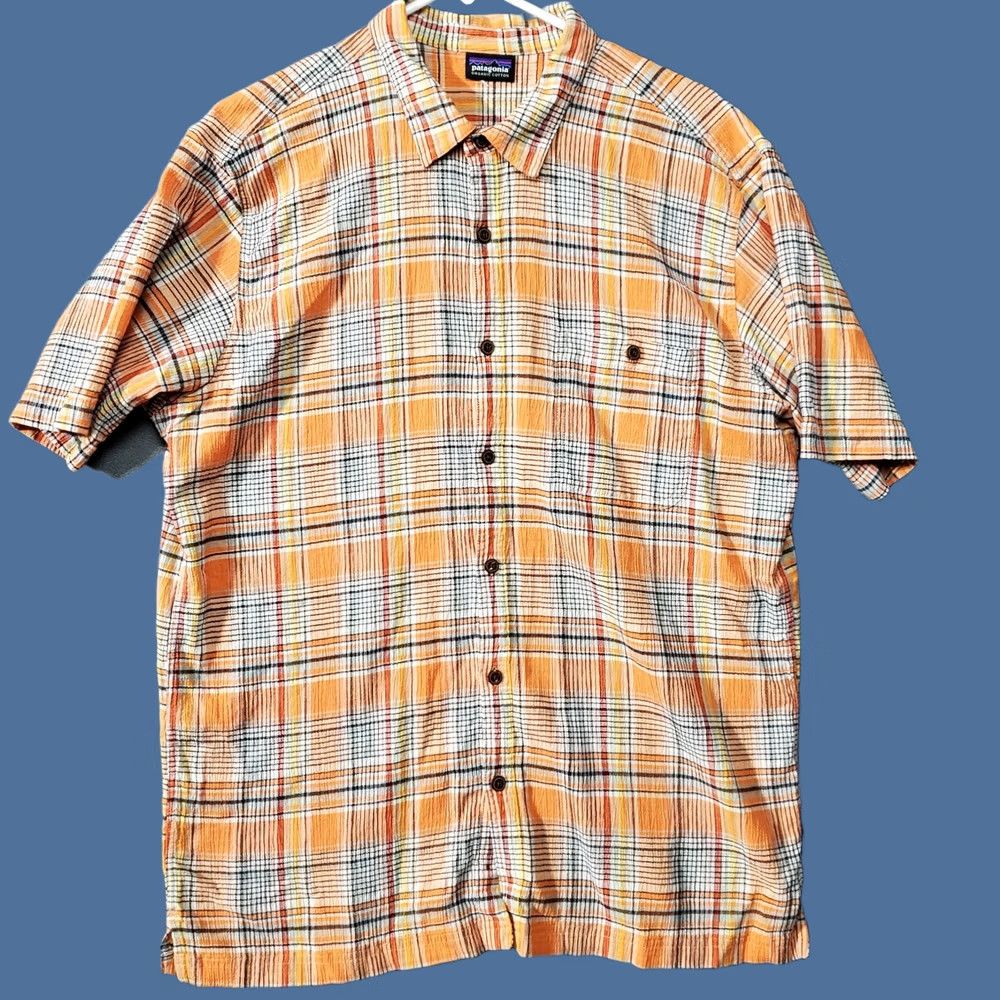 Patagonia Patagonia Shirt Mens Large Orange Plaid Textured Short Sleeve Outdoor Hiking Shirt Size US L / EU 52-54 / 3 - 1 Thumbnail