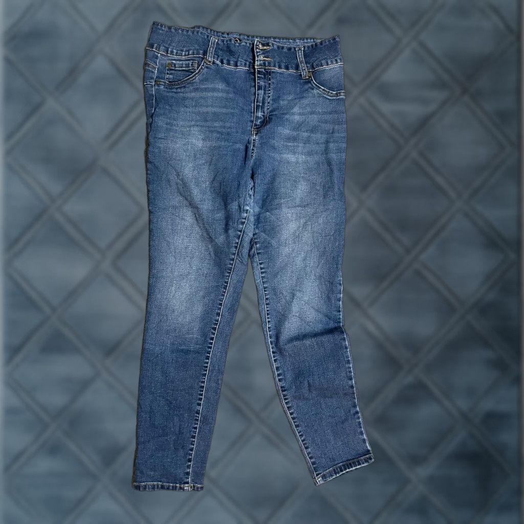 Vintage D.Jeans Womens Skinny Jeans Mid Rise 16P Blue Cotton Blend 5-Pocket Solid Denim Slim Adult Women 27 In Inseam Size 38" / US 16 / IT 52 - 1 Thumbnail