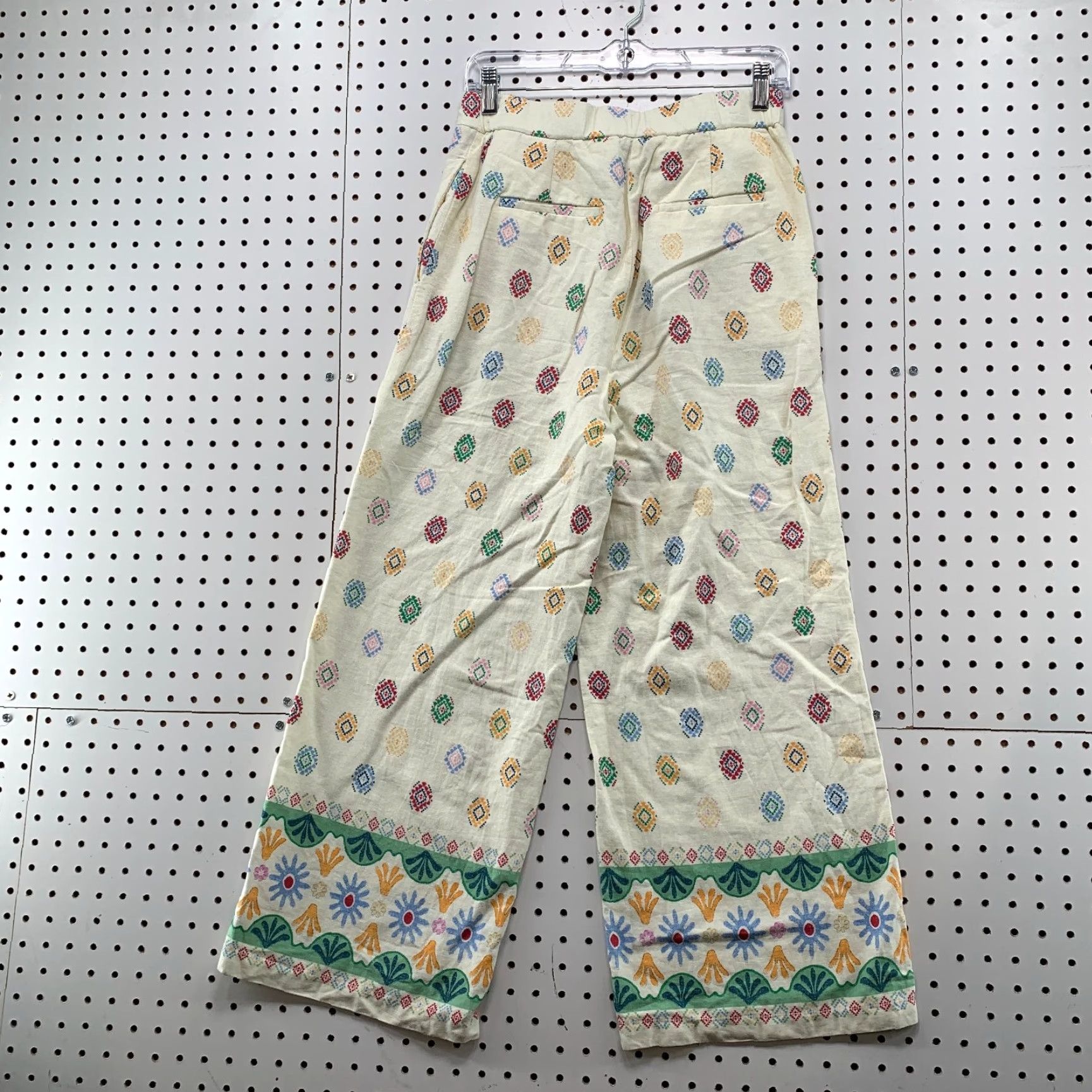 Anthropologie VINTAGE Anthropologie Linen Wide Leg Pants Women S Hippie Boho 28x26 Beige Floral Linen Crew? Size 28" / US 6 / IT 42 - 2 Thumbnail