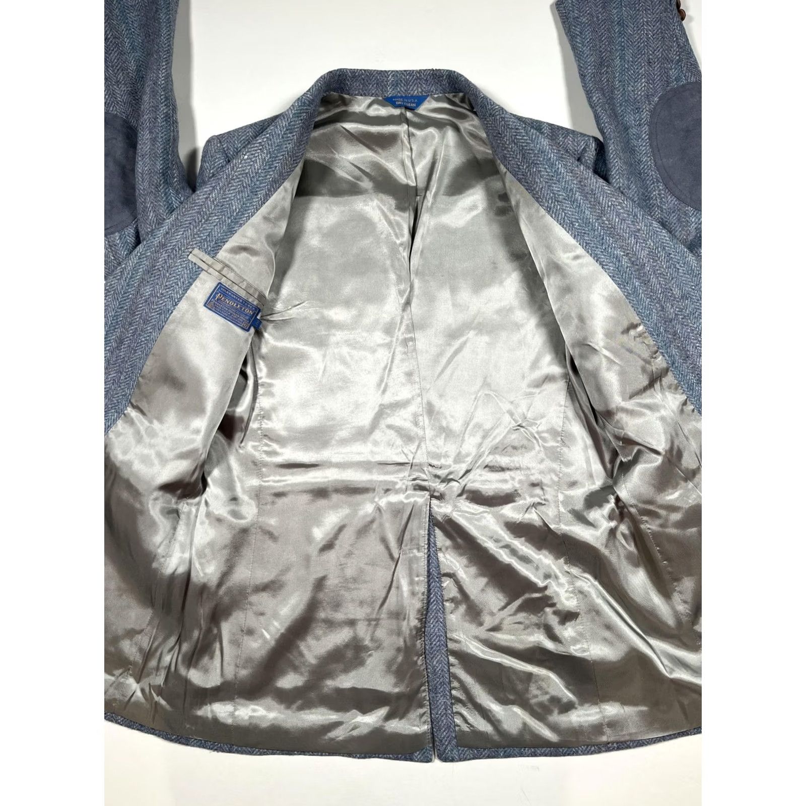 Pendleton VINTAGE Pendleton Sport Coat Jacket Mens 42L Blue Wool Herringbone Patches USA Size US XS / EU 42 / 0 - 7 Thumbnail