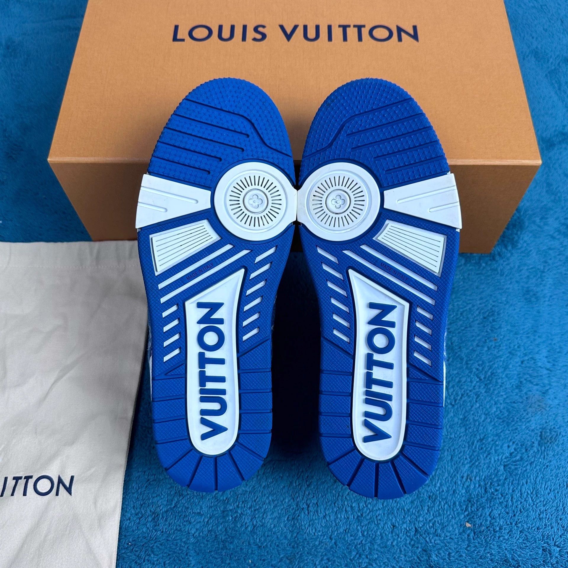 Louis Vuitton LV Trainer White Blue All Over Print Denim Size US 7 / IT 37 - 5 Thumbnail