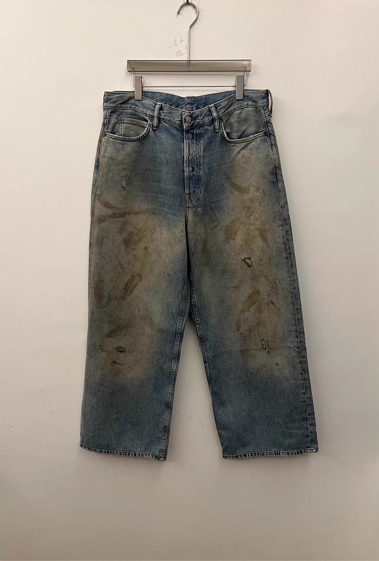 Acne Studios Acne 1981 Retro Distressed Wide Leg Leather Pocket Jeans Size 30" / US 8 / IT 44 - 1 Thumbnail