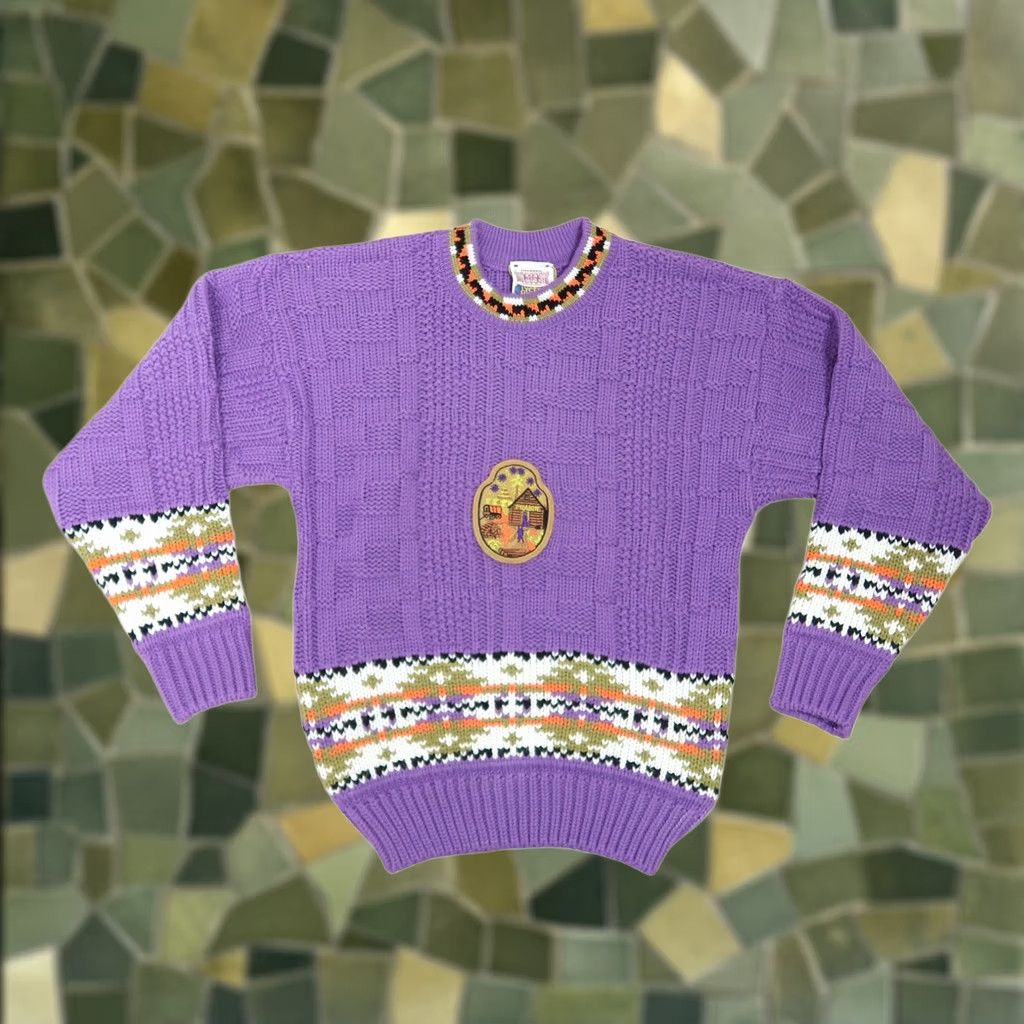 Vintage VINTAGE Lycee Mixte purple fair isle acrylic knit sweater Women M Size M / US 6-8 / IT 42-44 - 1 Thumbnail