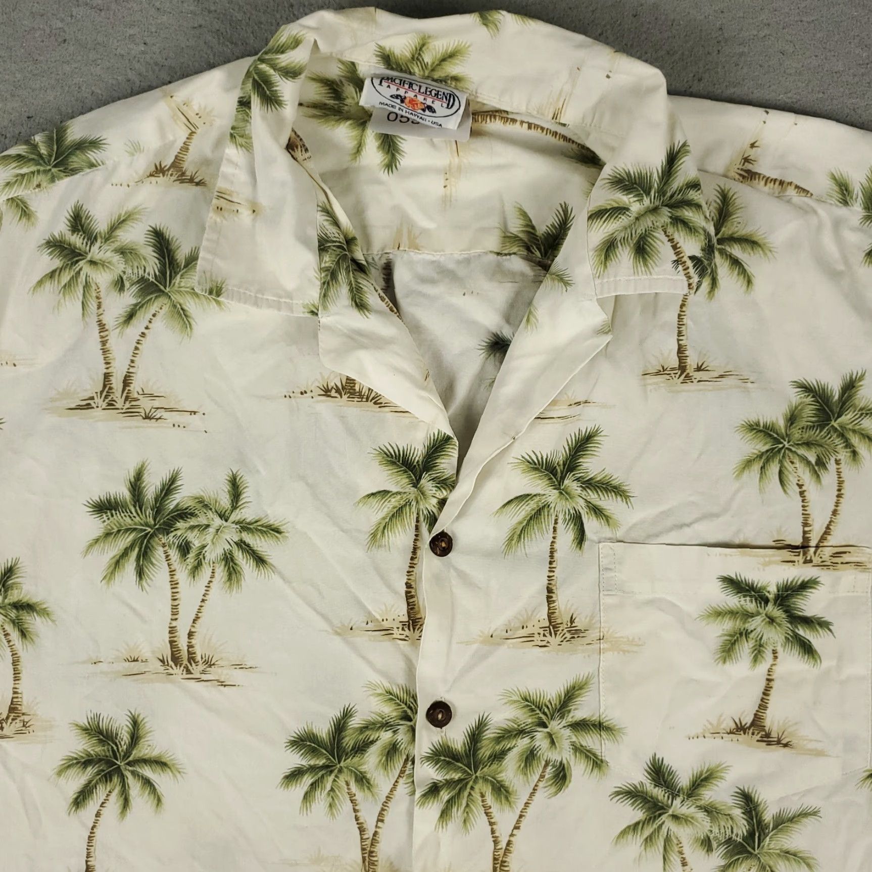 Vintage Pacific Legend Shirt Mens XL Beige Palm Tree Print Camp Hawaiian Button Up Size US XL / EU 56 / 4 - 2 Thumbnail