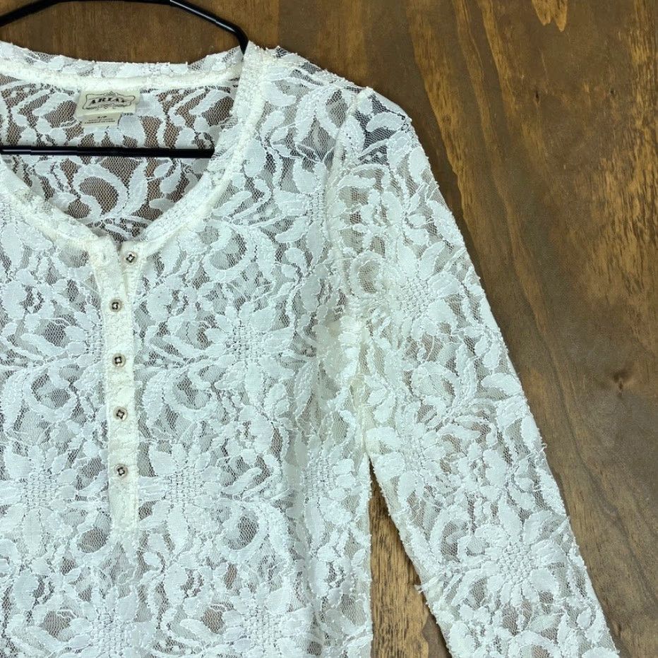 Ariat Ariat Blouse Womens White Floral Lace Long Sleeve Sheer Henley Stretch Small Size S / US 4 / IT 40 - 5 Thumbnail