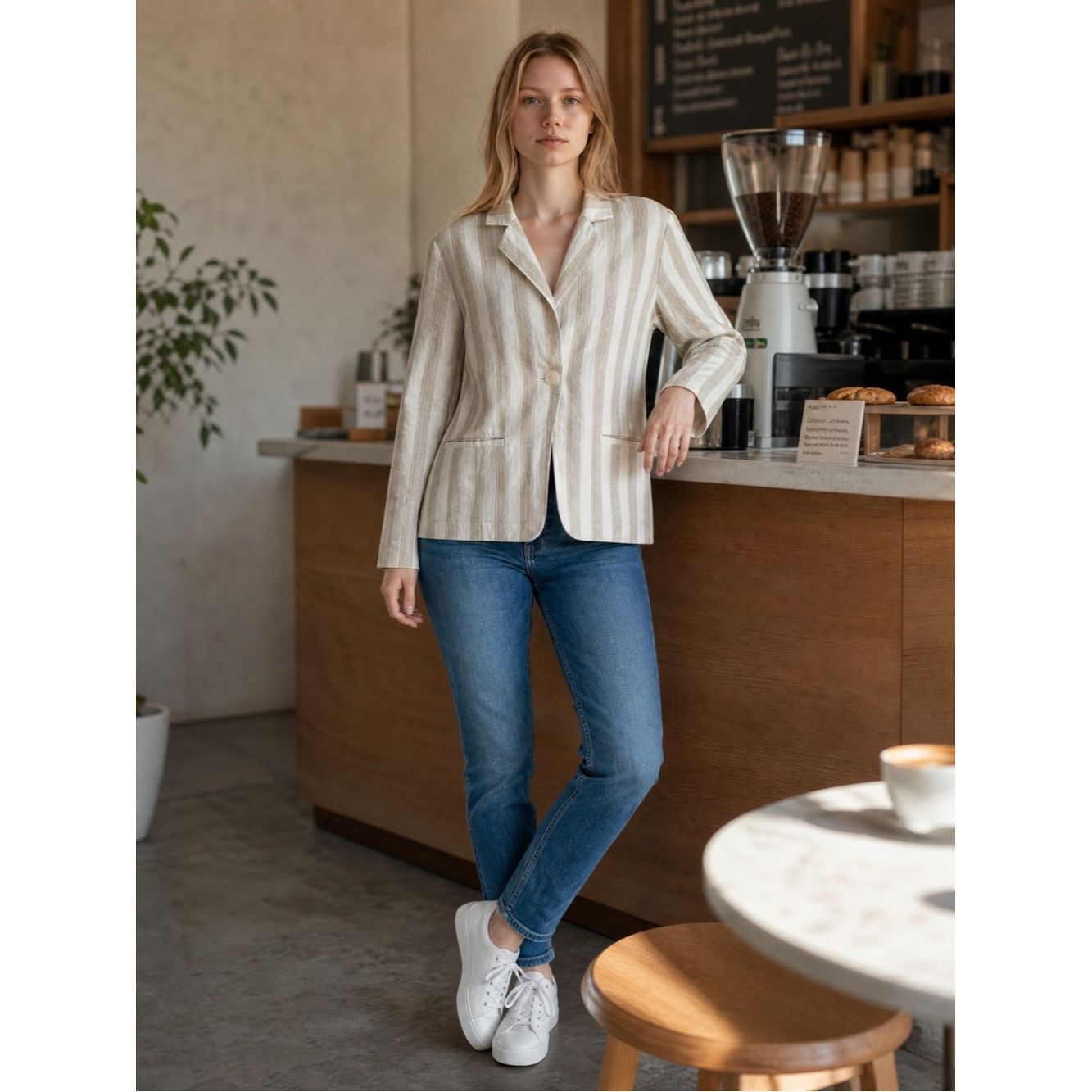 Chicos Chico's Linen Cotton Striped Blazer Size 1 US M Size M / US 6-8 / IT 42-44 - 1 Thumbnail