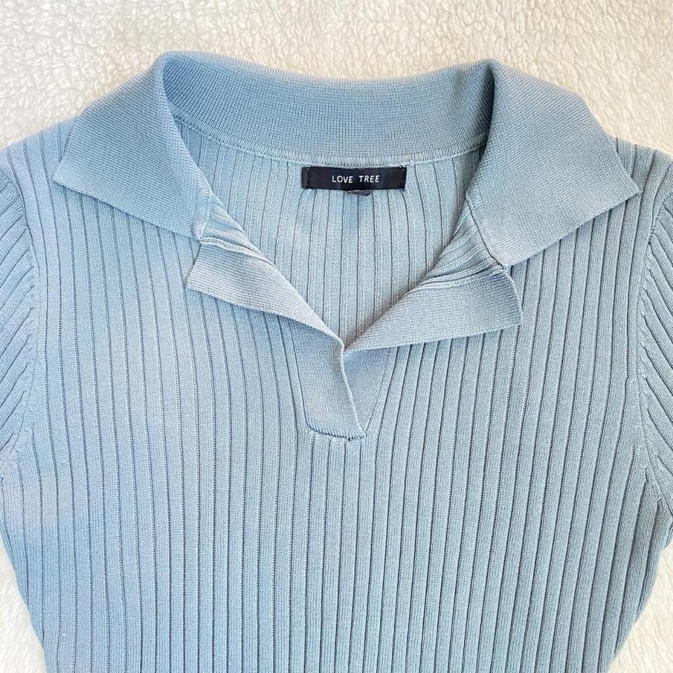 Other Love Tree Light Blue Rib Knit Collared Midi Dress Size S / US 4 / IT 40 - 2 Thumbnail