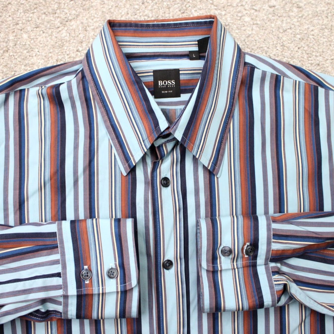 Hugo Boss HUGO BOSS Shirt Mens Large Blue/Red Striped Slim Fit Long Sleeve Cotton Button-Up Shirt Size US L / EU 52-54 / 3 - 2 Thumbnail