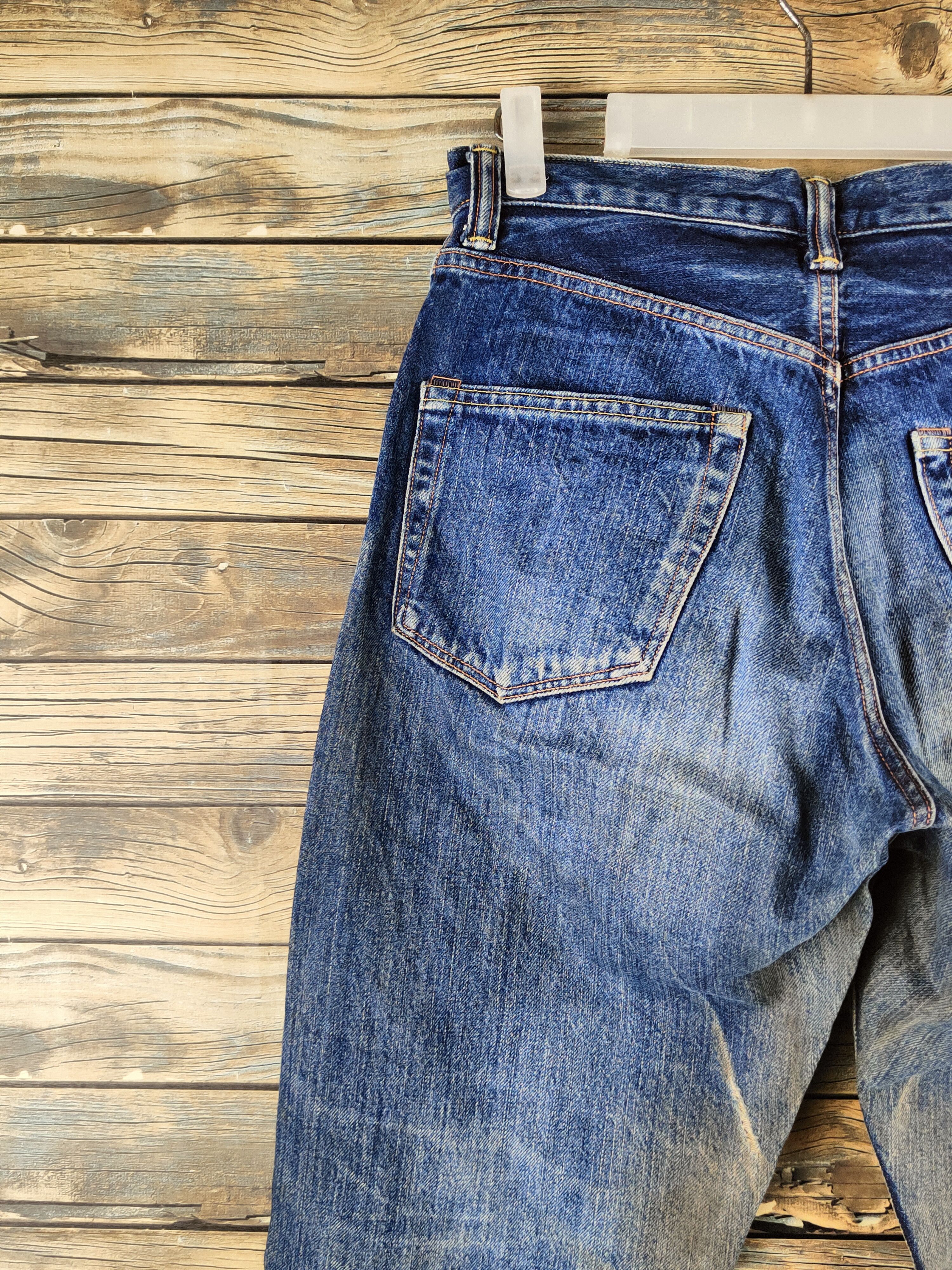 Japanese Brand DL D.M.G Dark Blue Distressed Ripped denim Jeans #46-959 Size US 28 / EU 44 - 8 Thumbnail