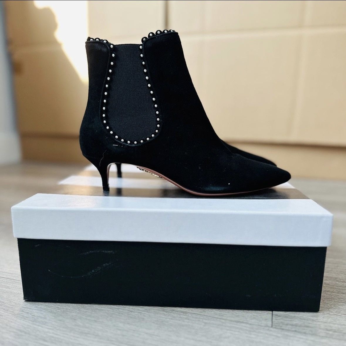 Aquazzura AQUAZZURA Jicky Studded Suede Ankle Boots Size US 7 / IT 37 - 8 Thumbnail