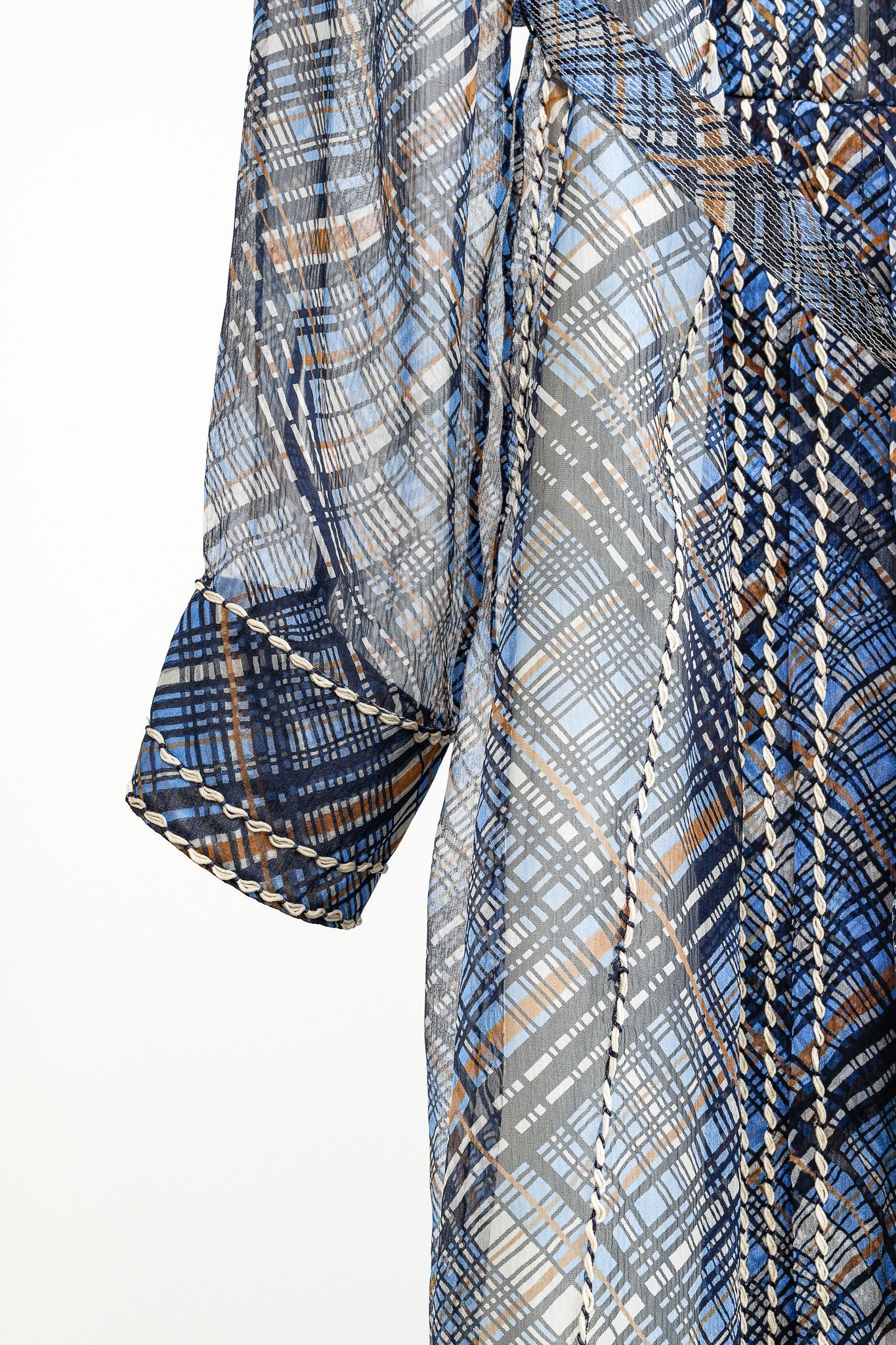 Prada Prada Resort 2015 Blue Plaid-Silk Stitched-Detailing Dress Size M / US 6-8 / IT 42-44 - 8 Thumbnail